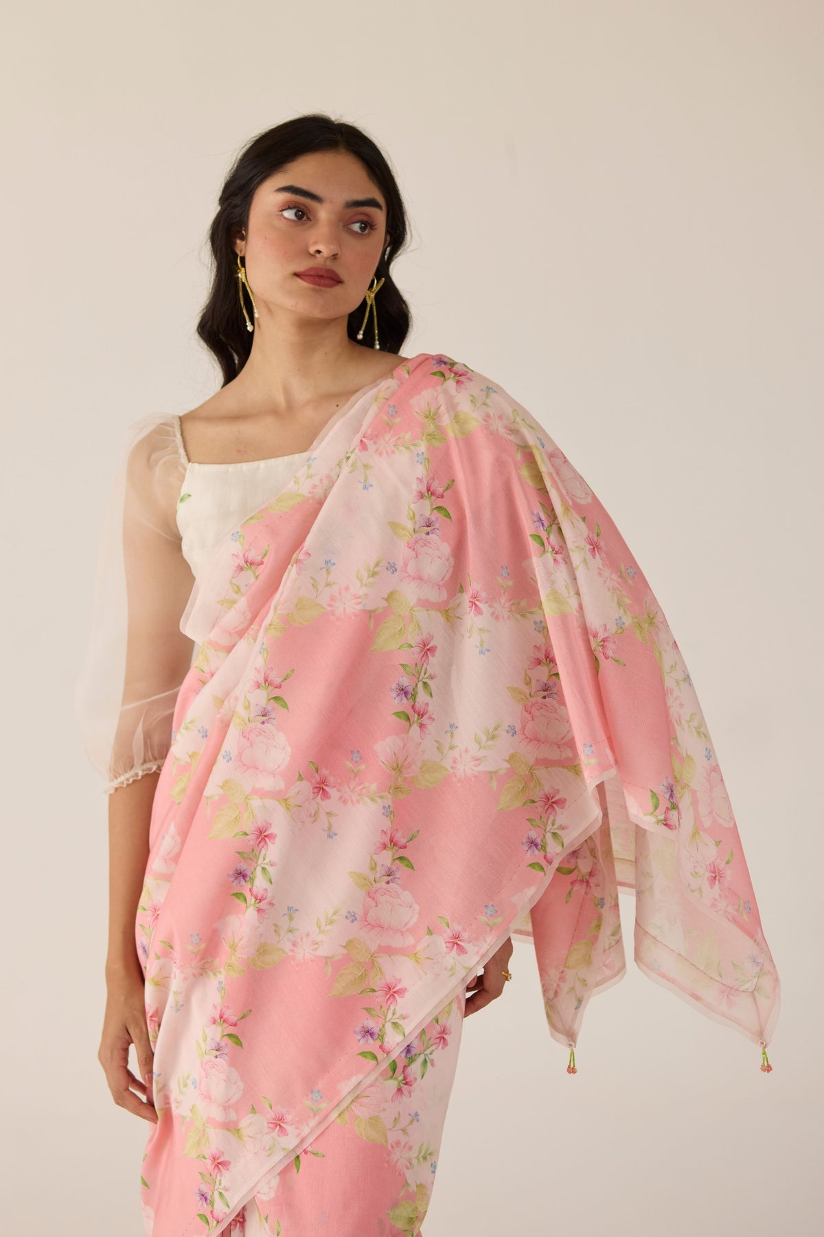 Pink Rose Garden Silk and Cotton Chanderi Sari