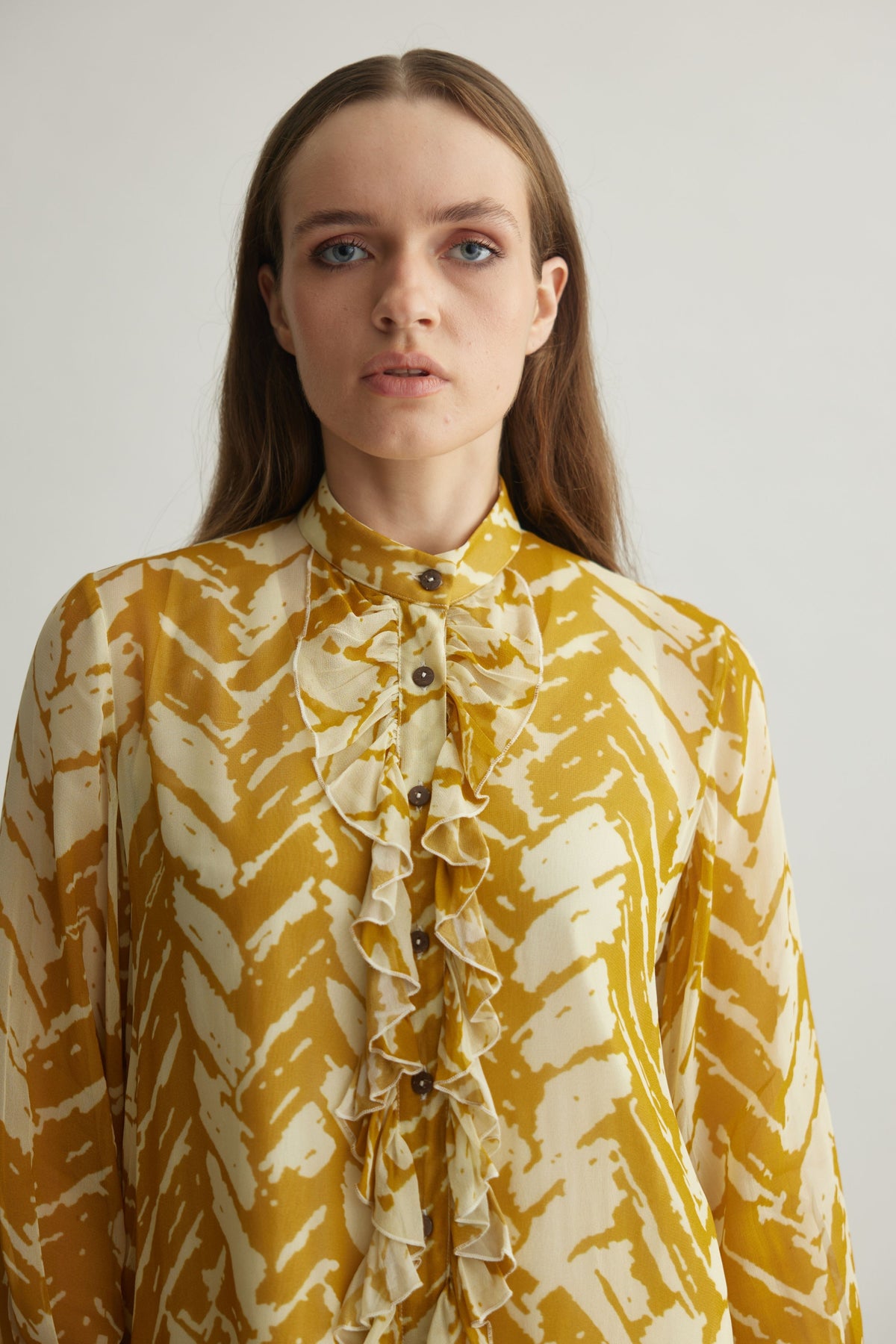 Mustard Chevron Frill Shirt