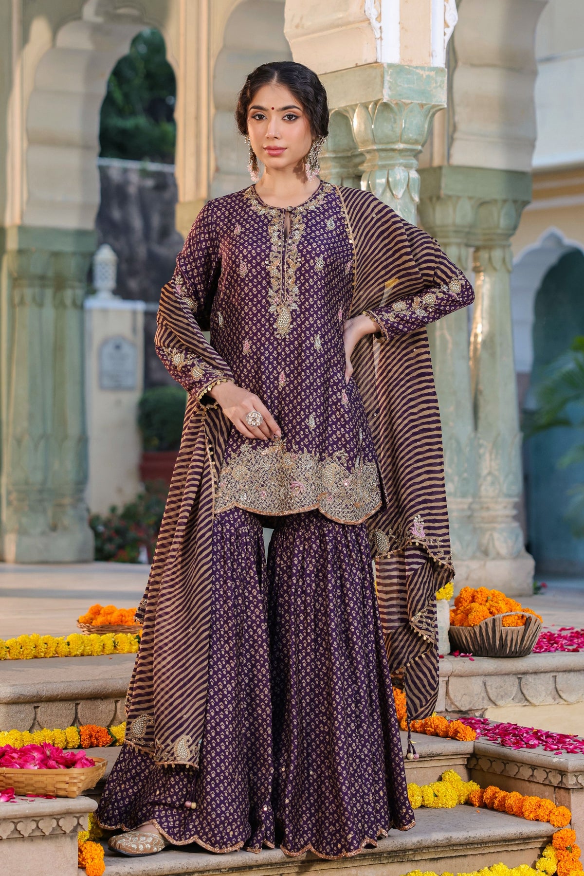 Riwayat Printed Purple Sharara Set