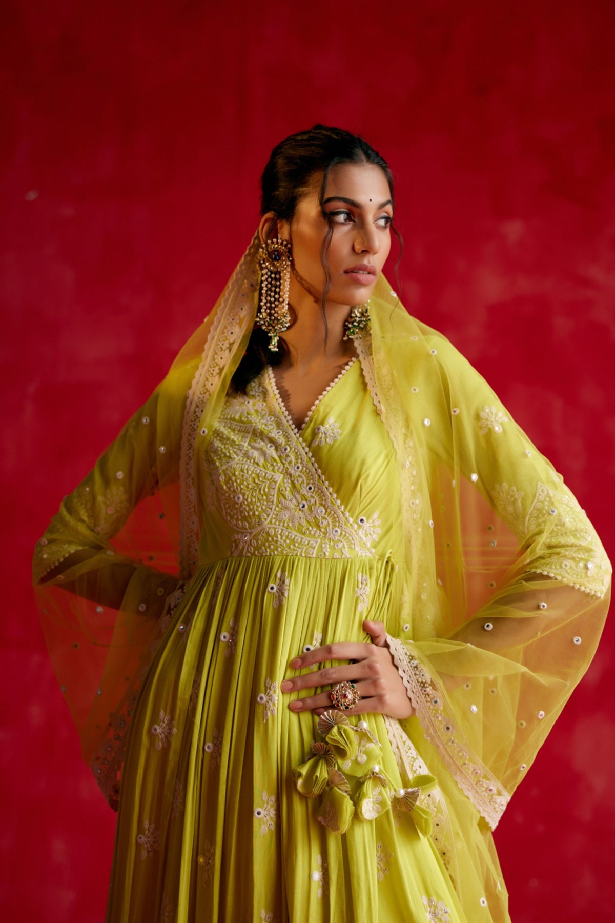 Neon Green Ambi Anarkali Set