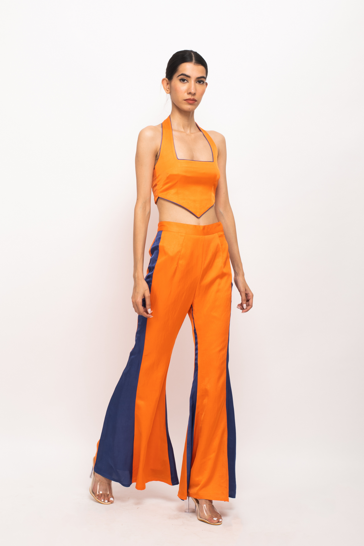 Orange and Blue Halter Neck Set