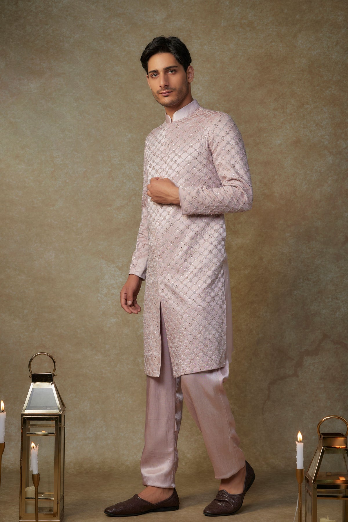 Dusty Pink Embroidered Sherwani Set