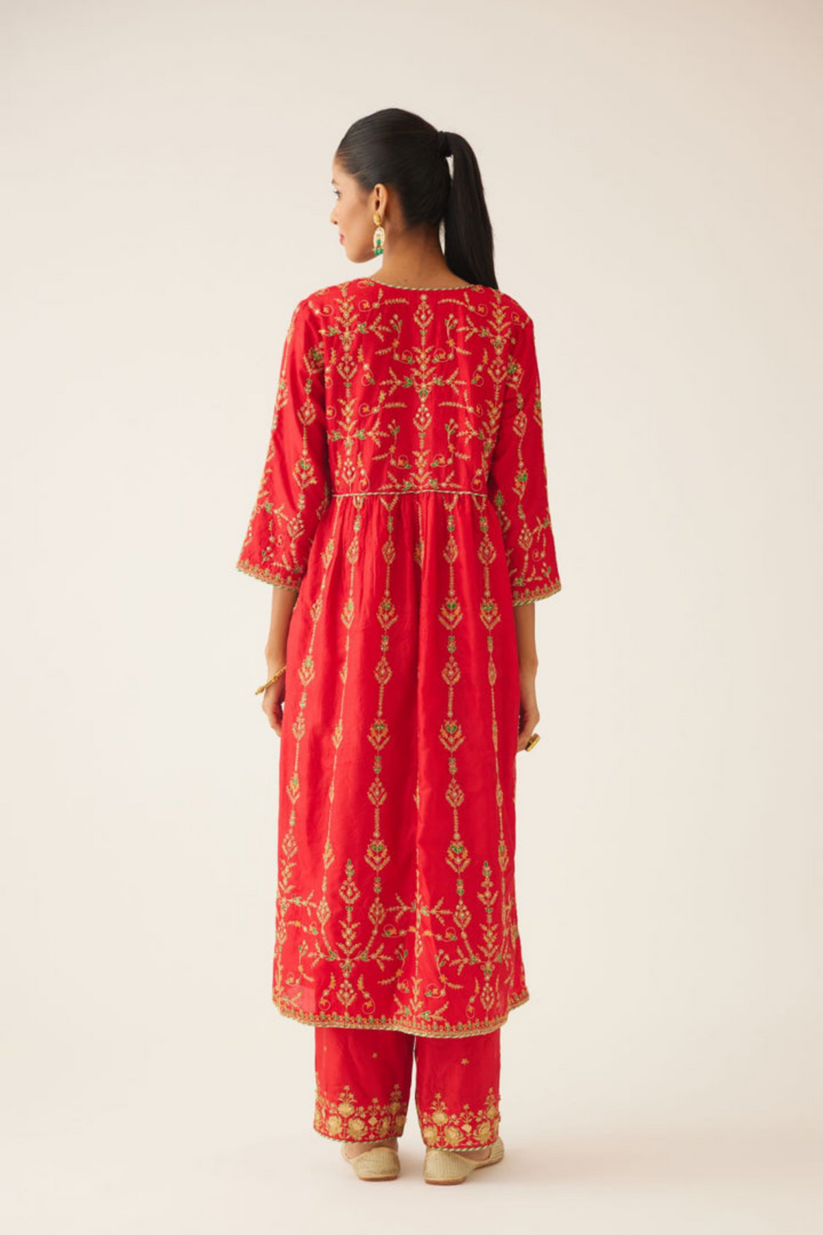 Red Silk Embroiderd Kurta Set