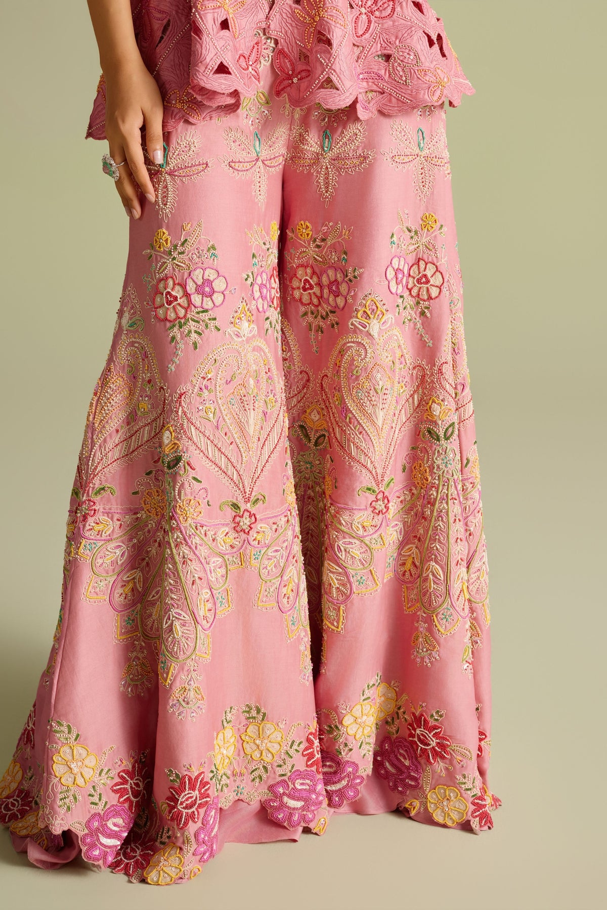 Pink Cordwork Sharara Pants