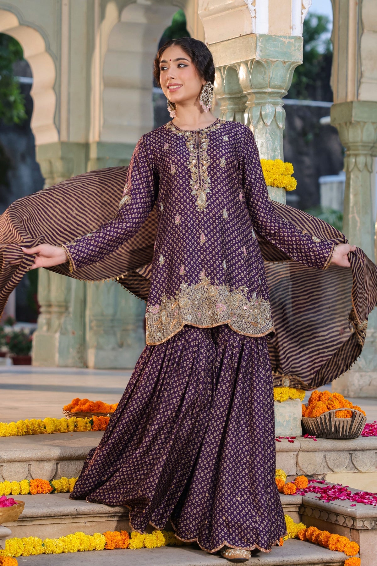 Riwayat Printed Purple Sharara Set