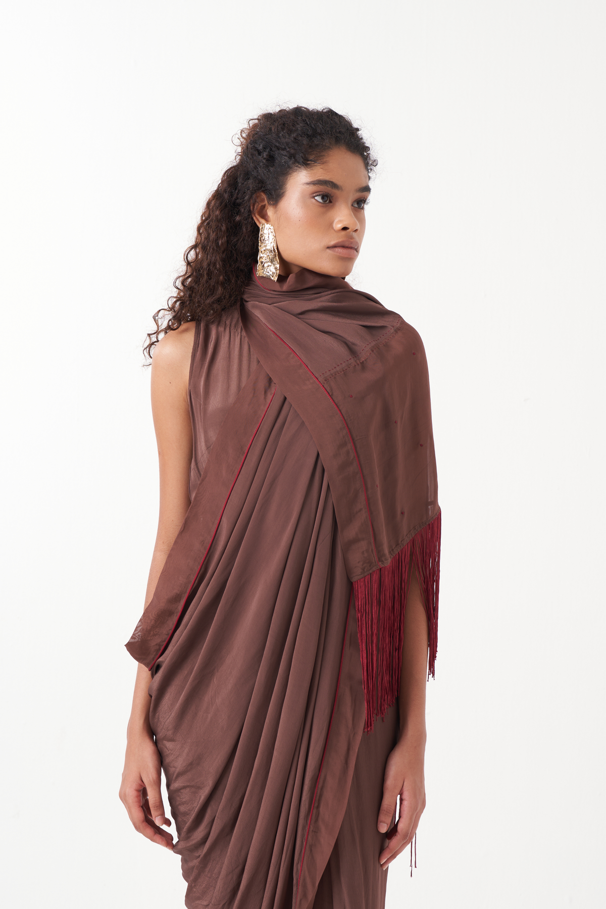 Rust Brown Drape Saree