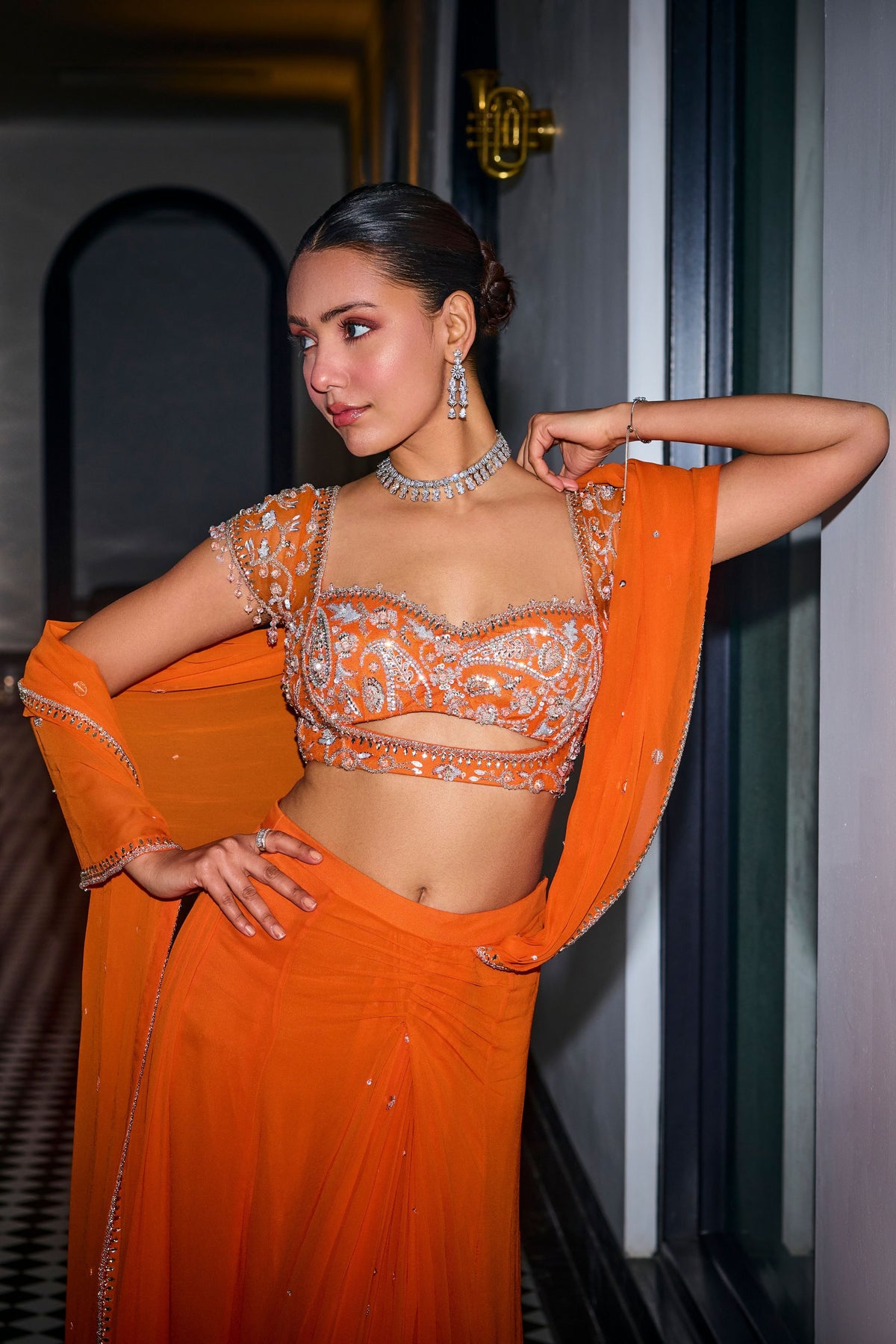 Orange Pre Draped Saree