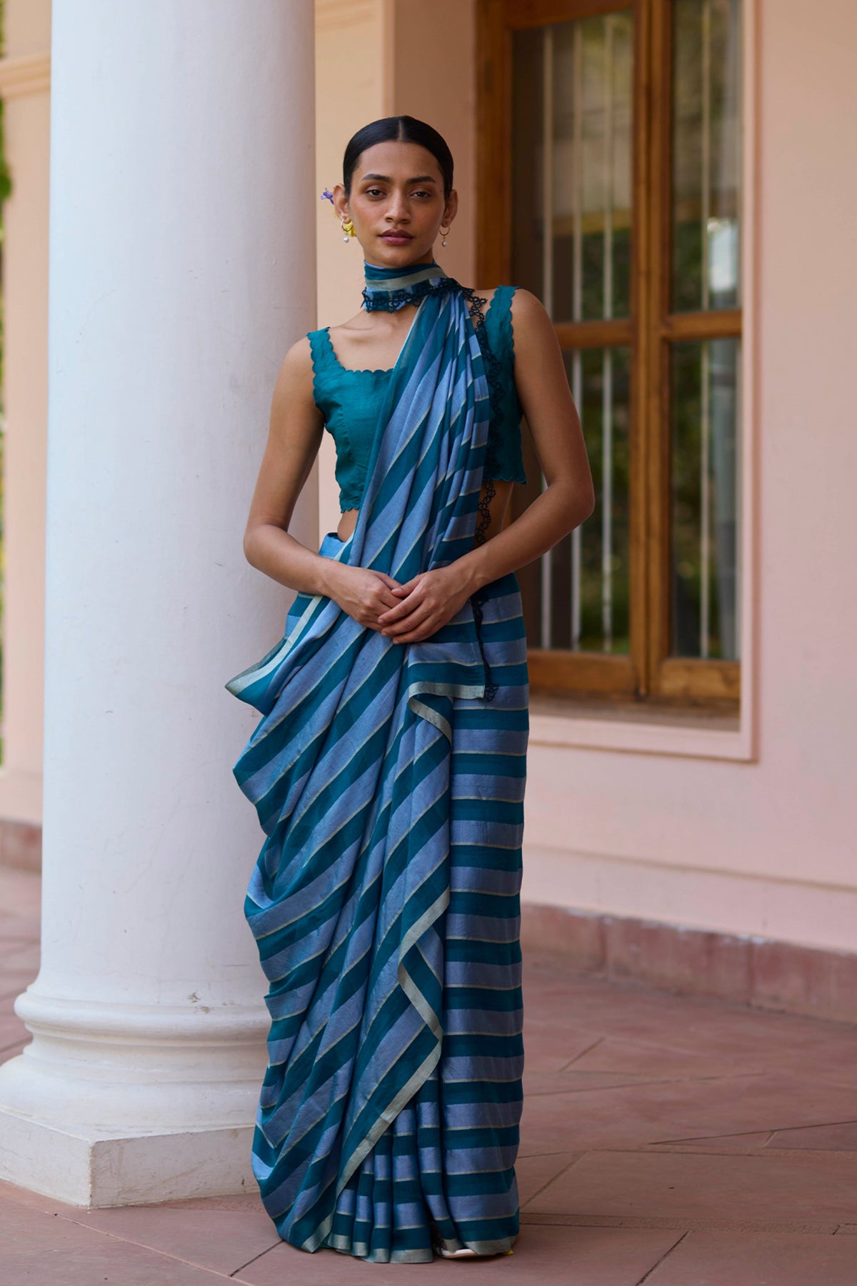 Solo Symphony Teal Saree