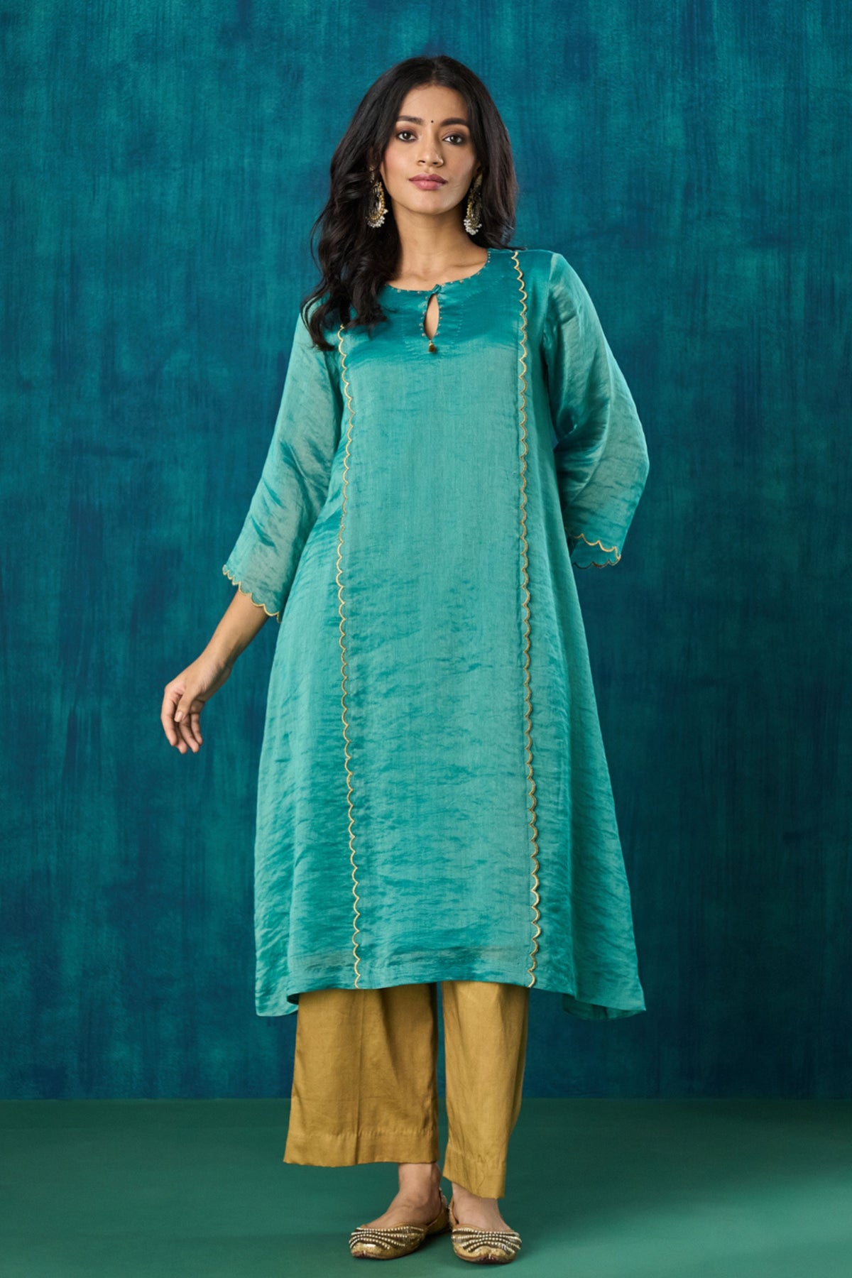 Teal Zari Stripe Kurta Sets