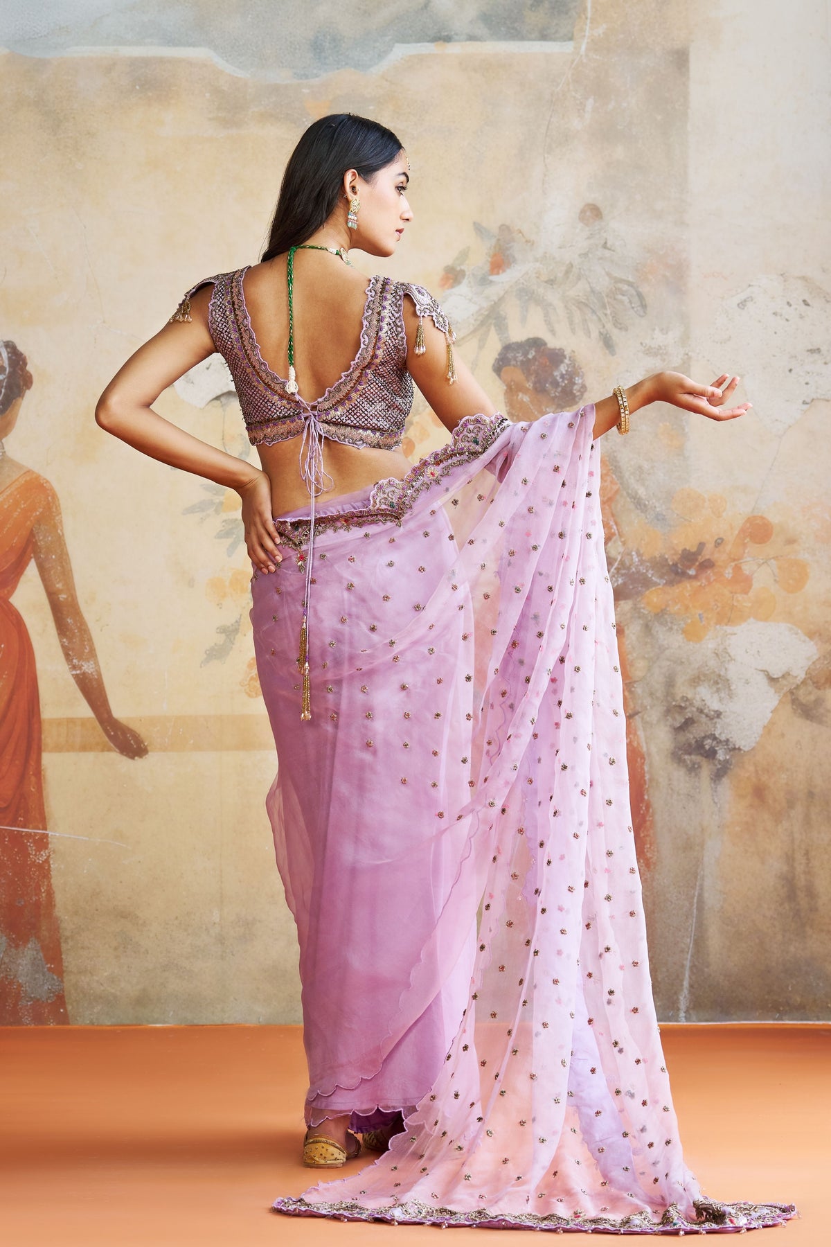 Lavender Organza Saree Set