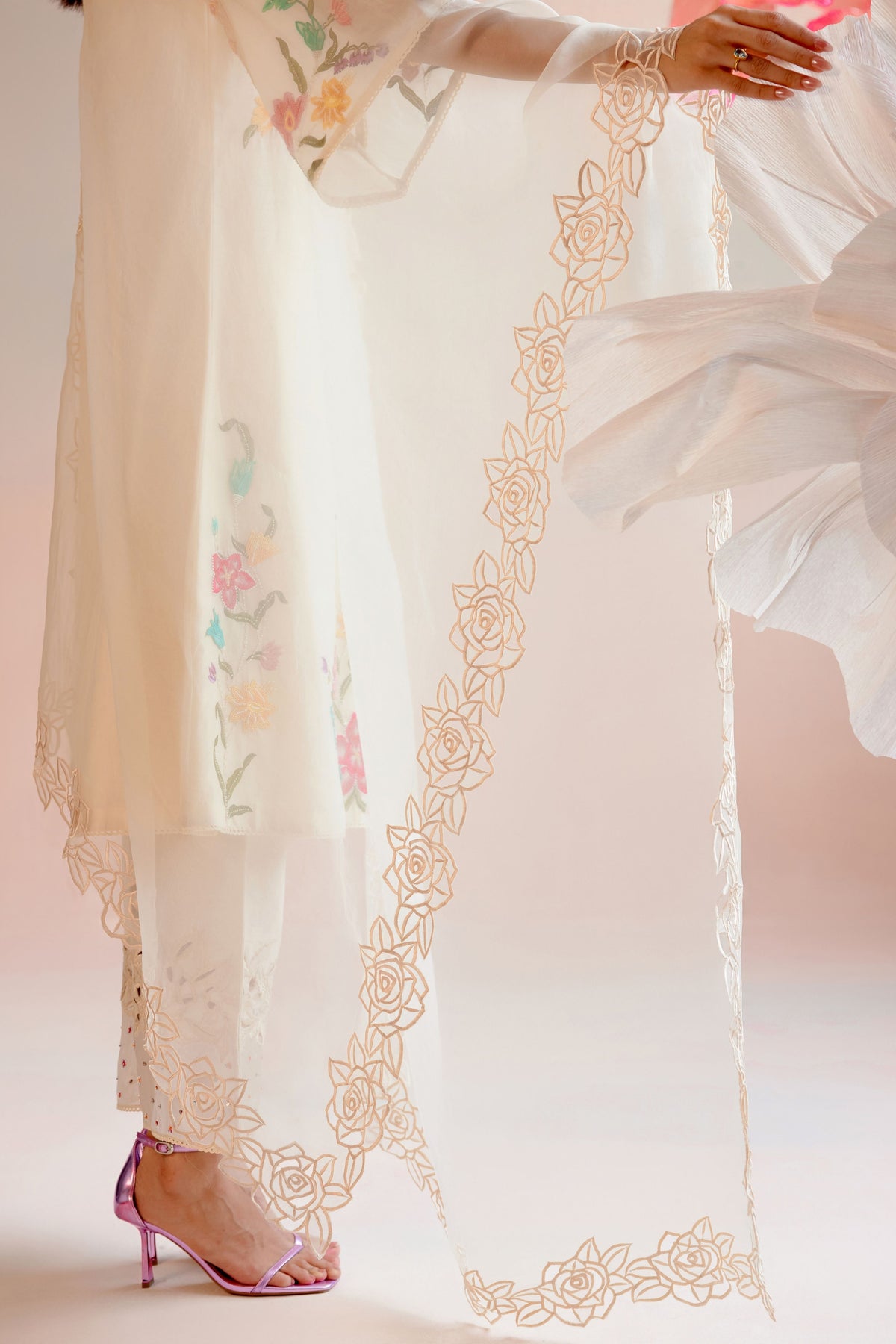 Ivory Rose Cutwork Dupatta