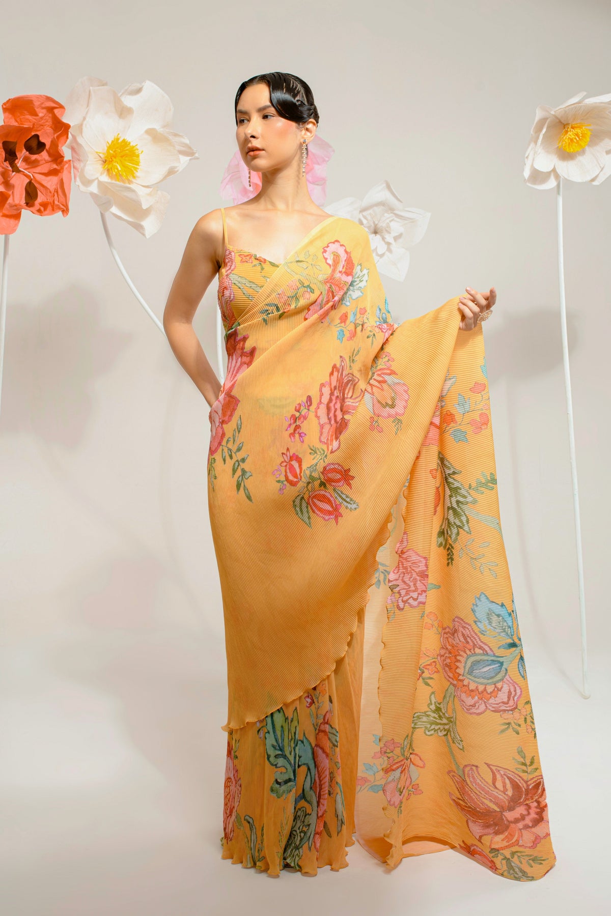 Cadmium Yellow Hand Paint Saree