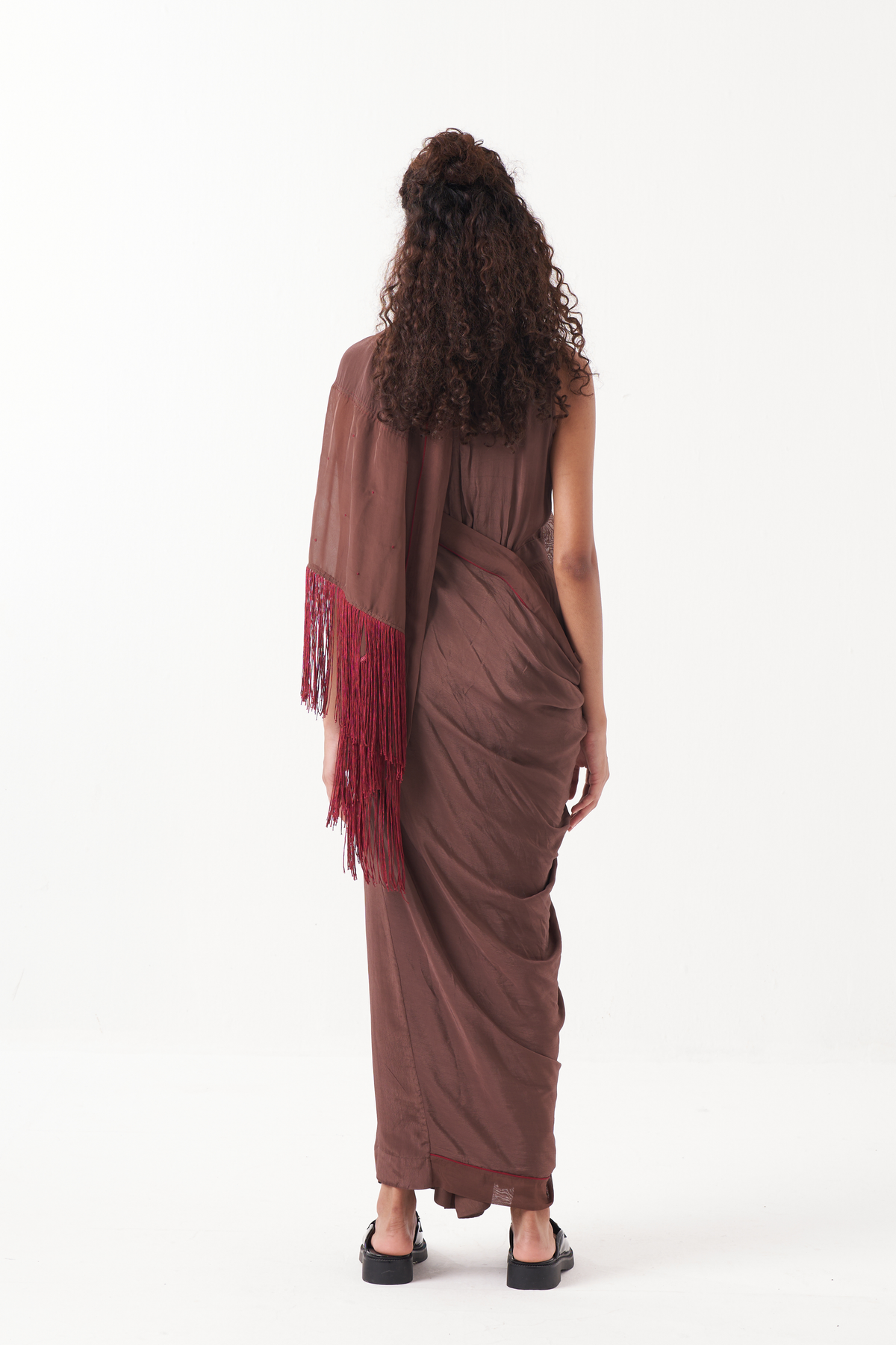 Rust Brown Drape Saree