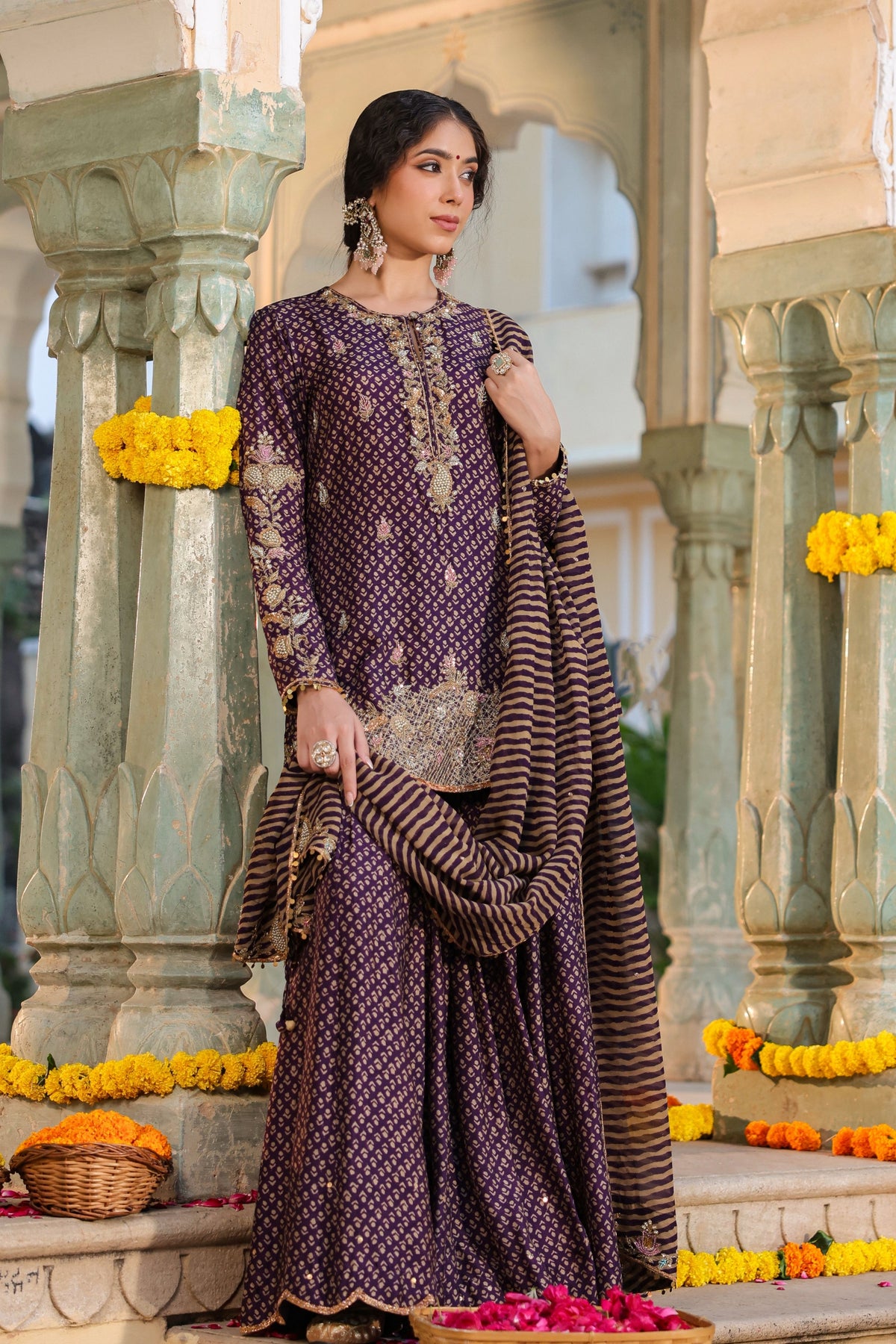 Riwayat Printed Purple Sharara Set