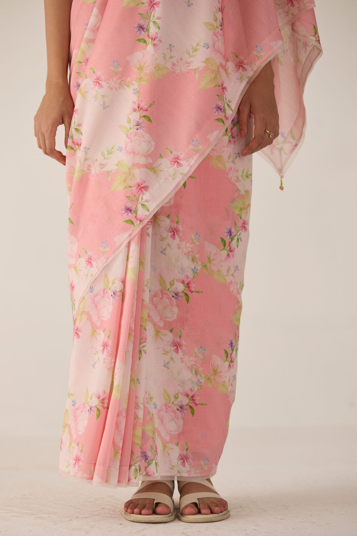 Pink Rose Garden Silk and Cotton Chanderi Sari