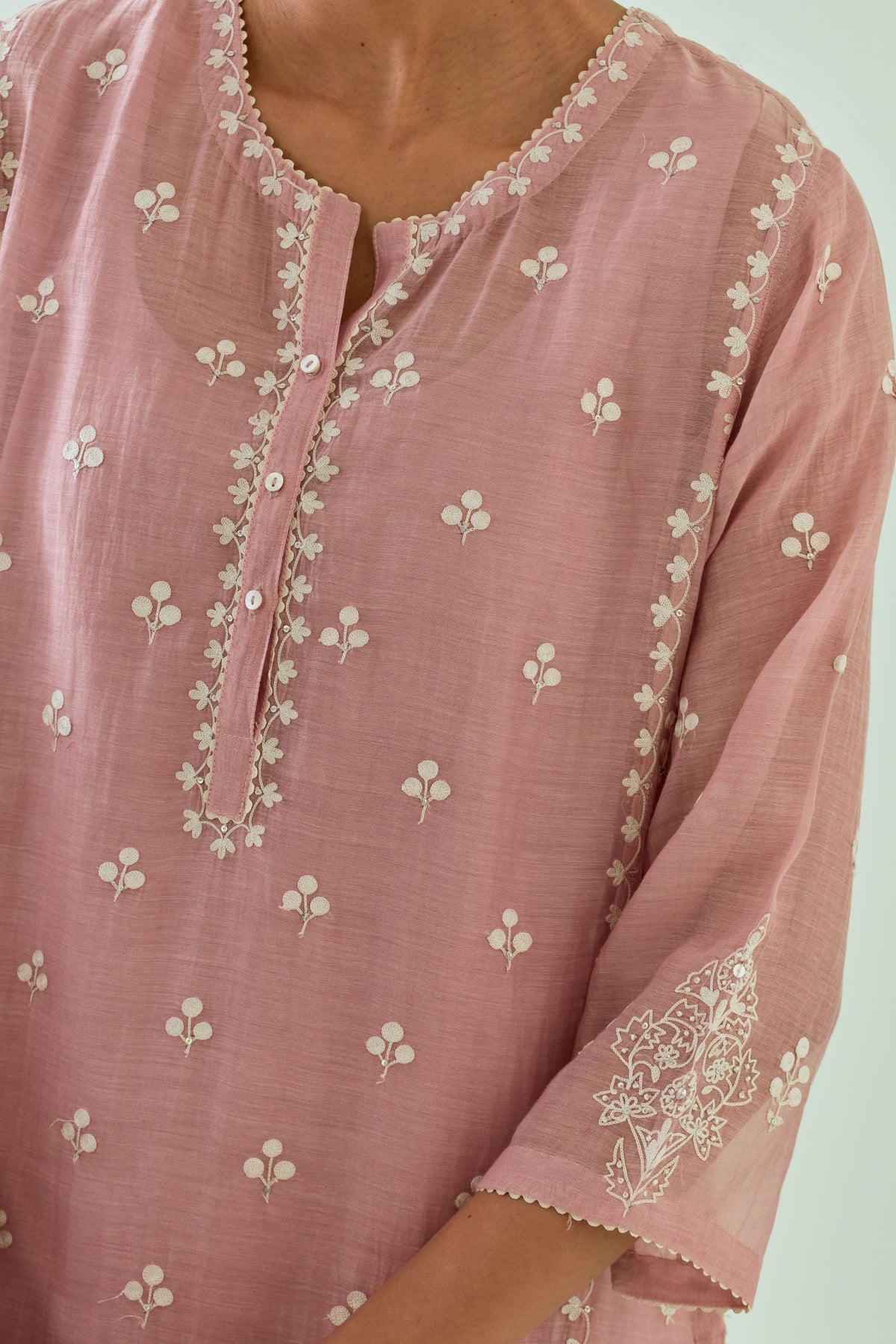 Pink Scalloped Straight Kurta Set