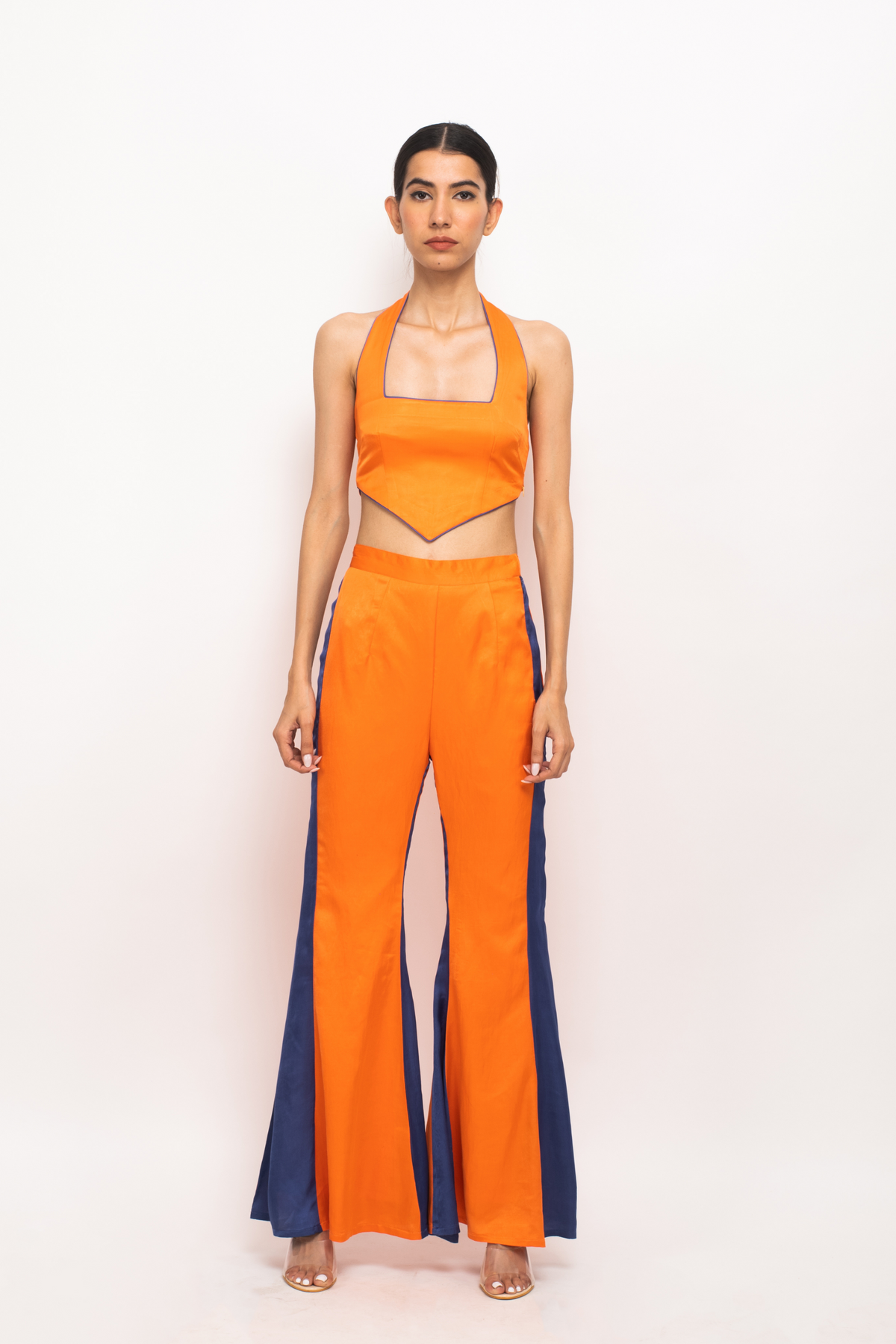 Orange and Blue Halter Neck Set