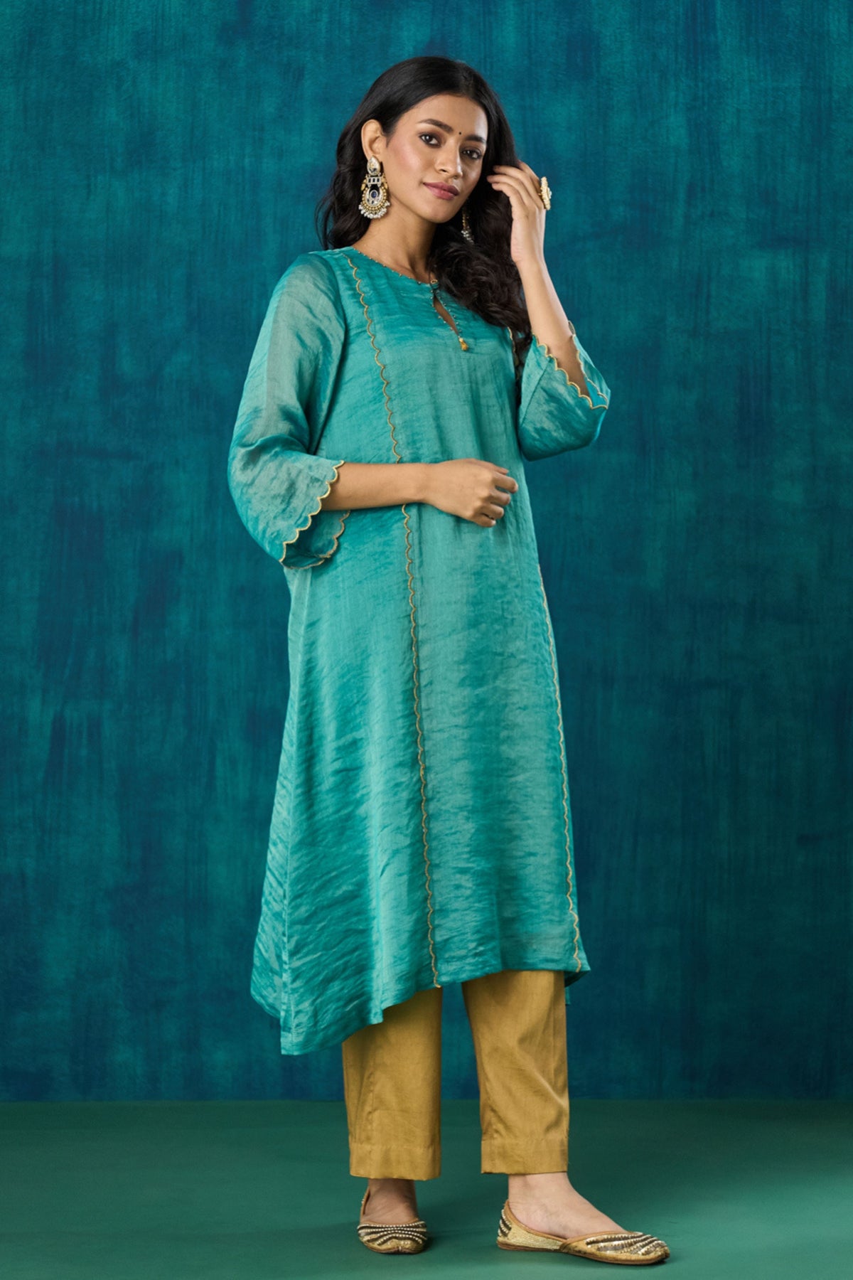 Teal Zari Stripe Kurta Sets