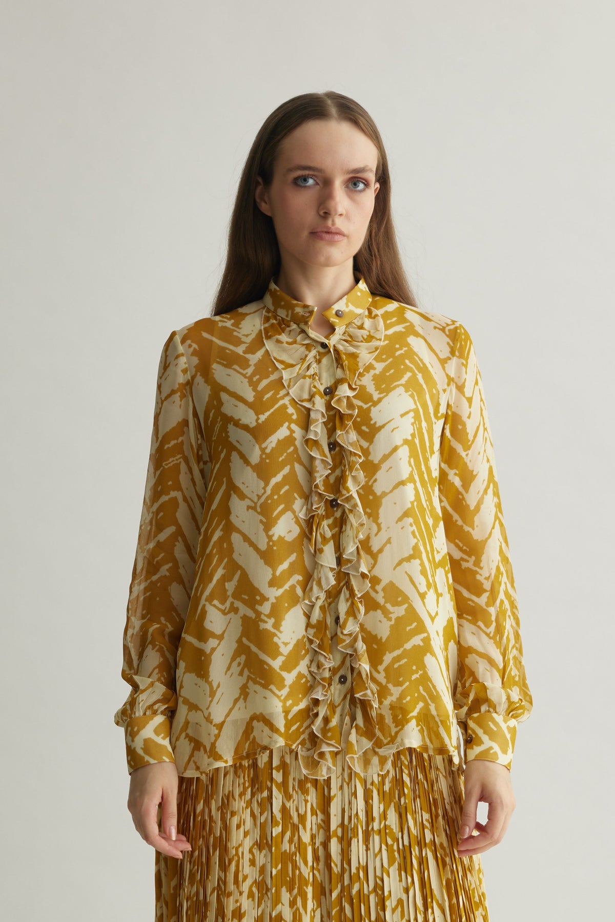 Mustard Chevron Frill Shirt