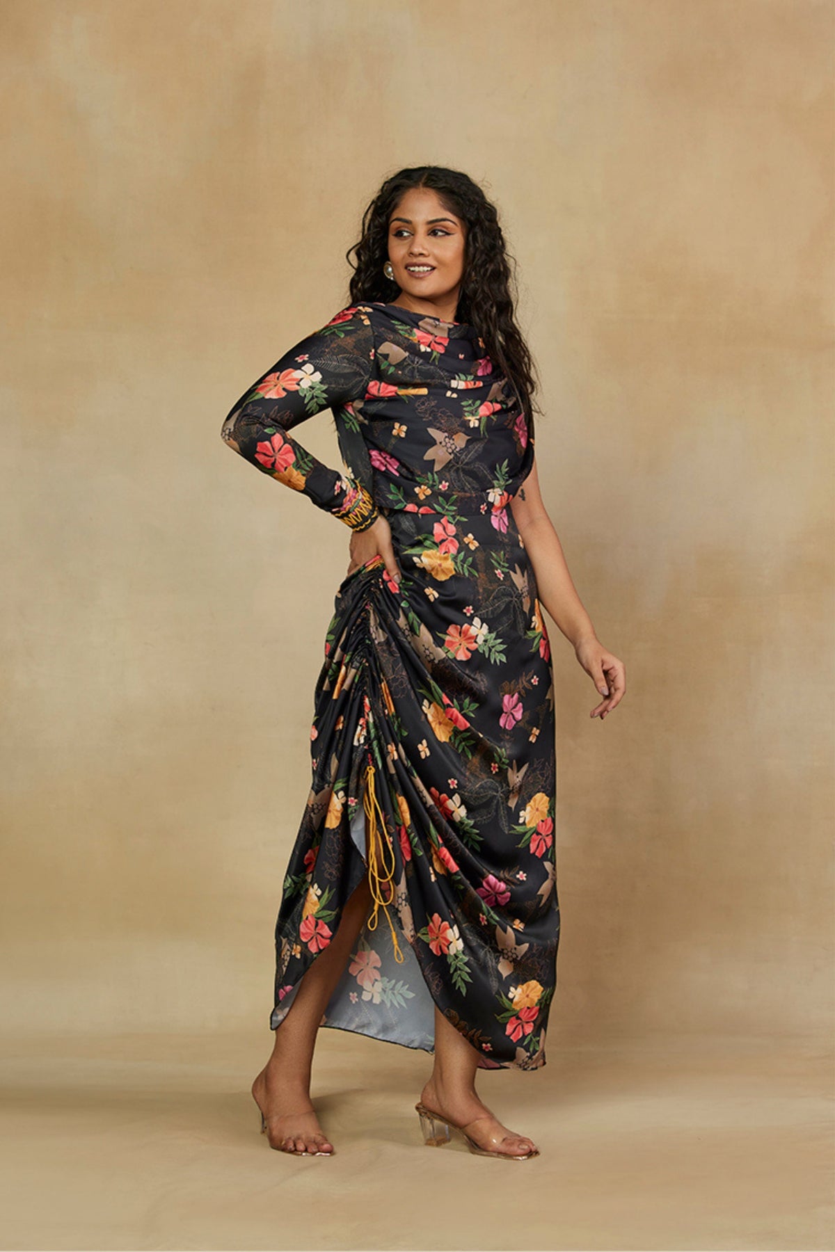 Black Floral One Shoulder Dress