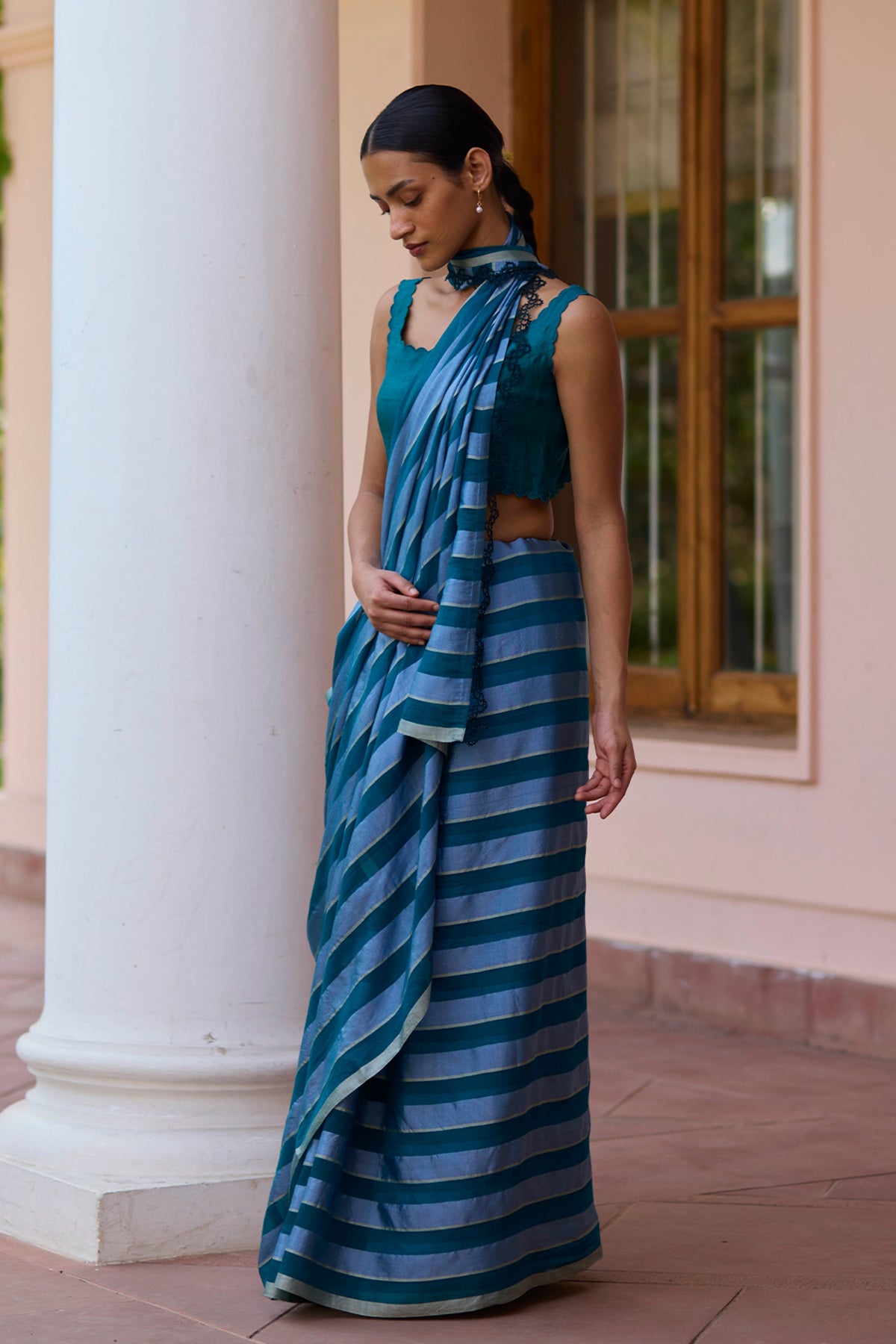 Solo Symphony Teal Saree