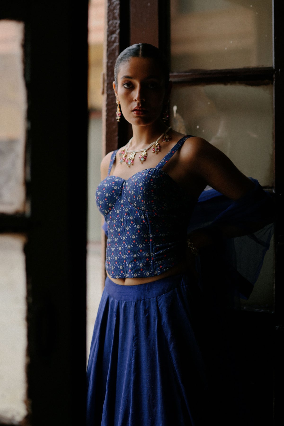 Blue Printed Lehenga Set