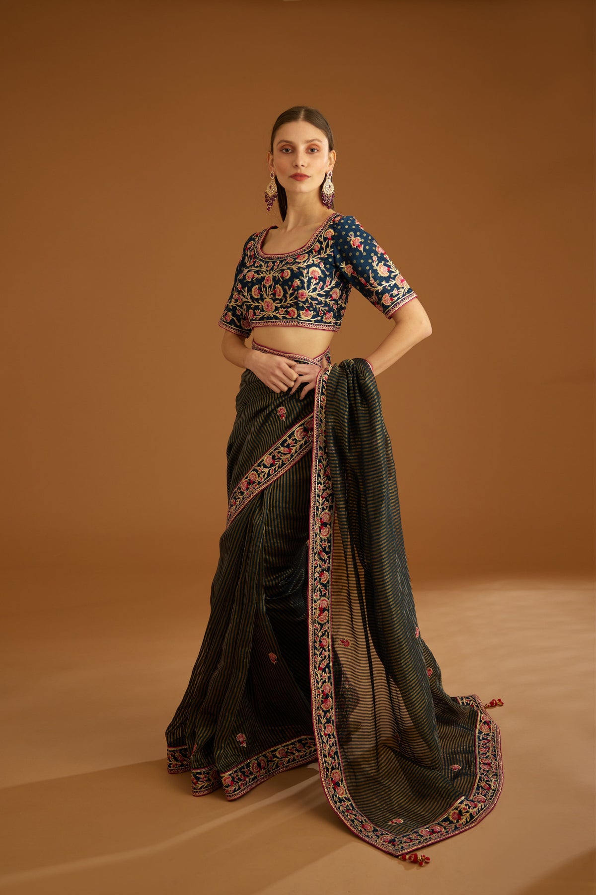 Dark navy blue Saree set