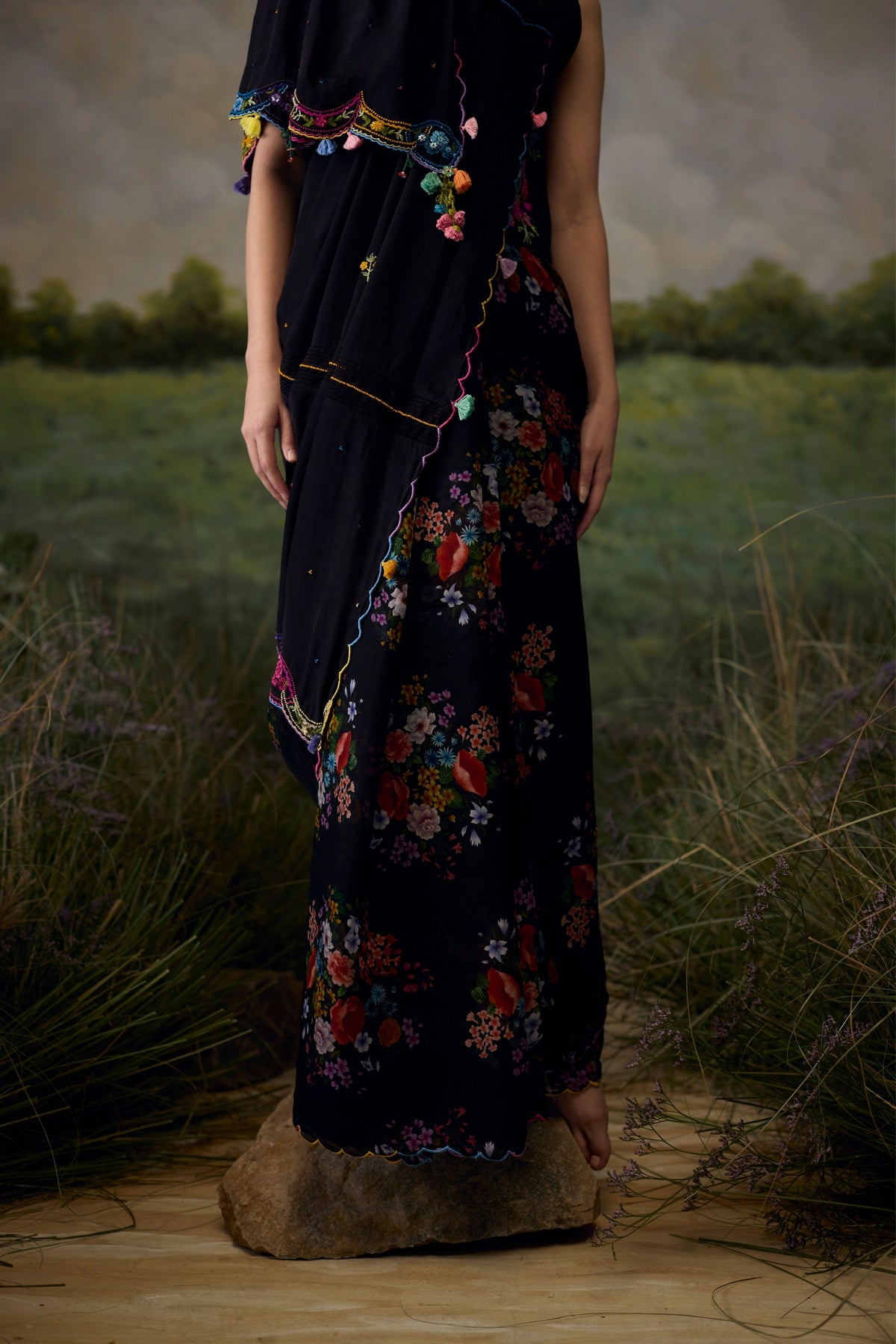 Onyx Floral Black Saree