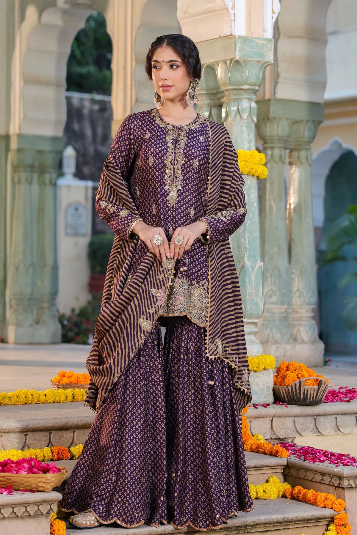 Riwayat Printed Purple Sharara Set