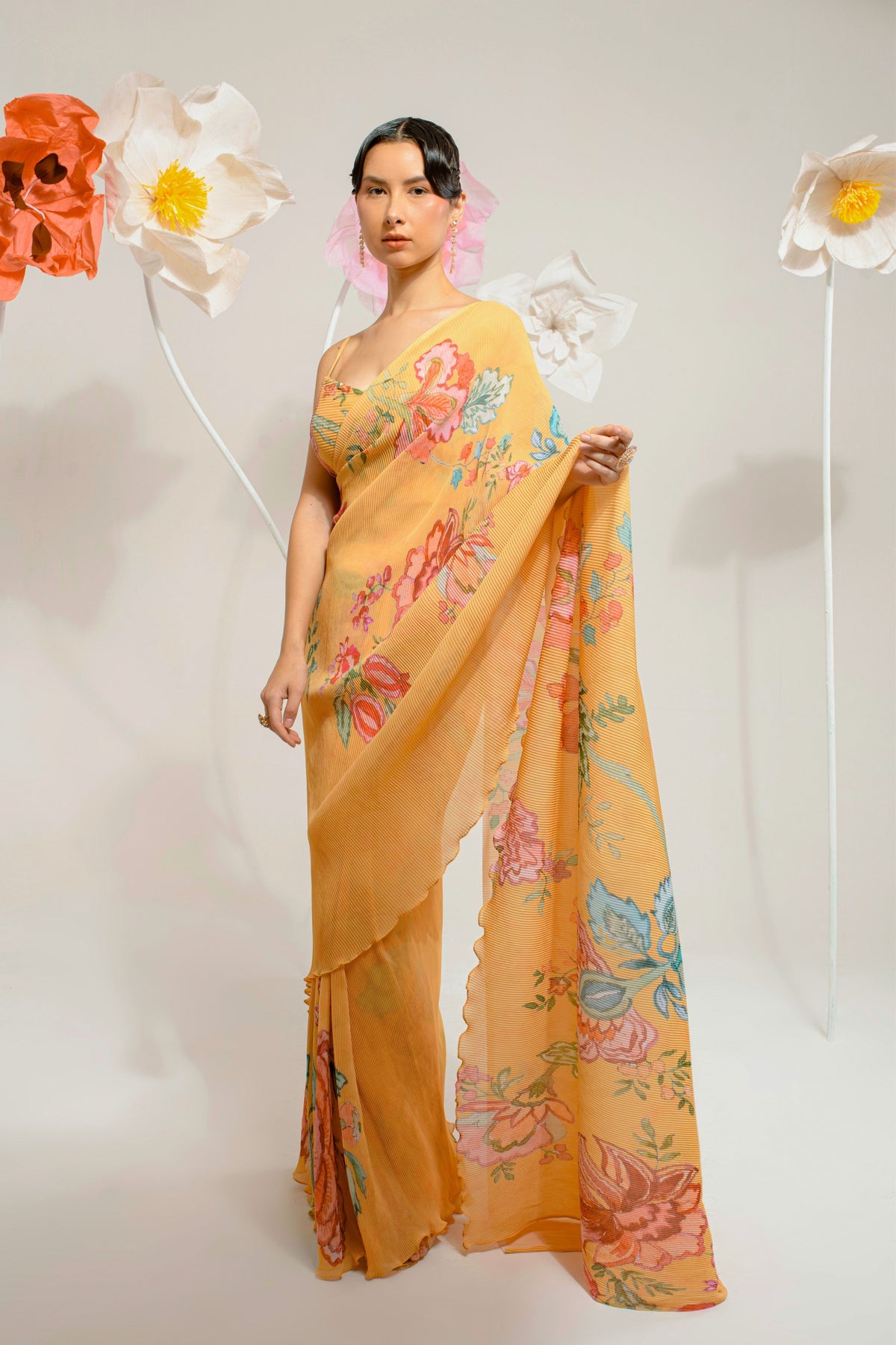 Cadmium Yellow Hand Paint Saree