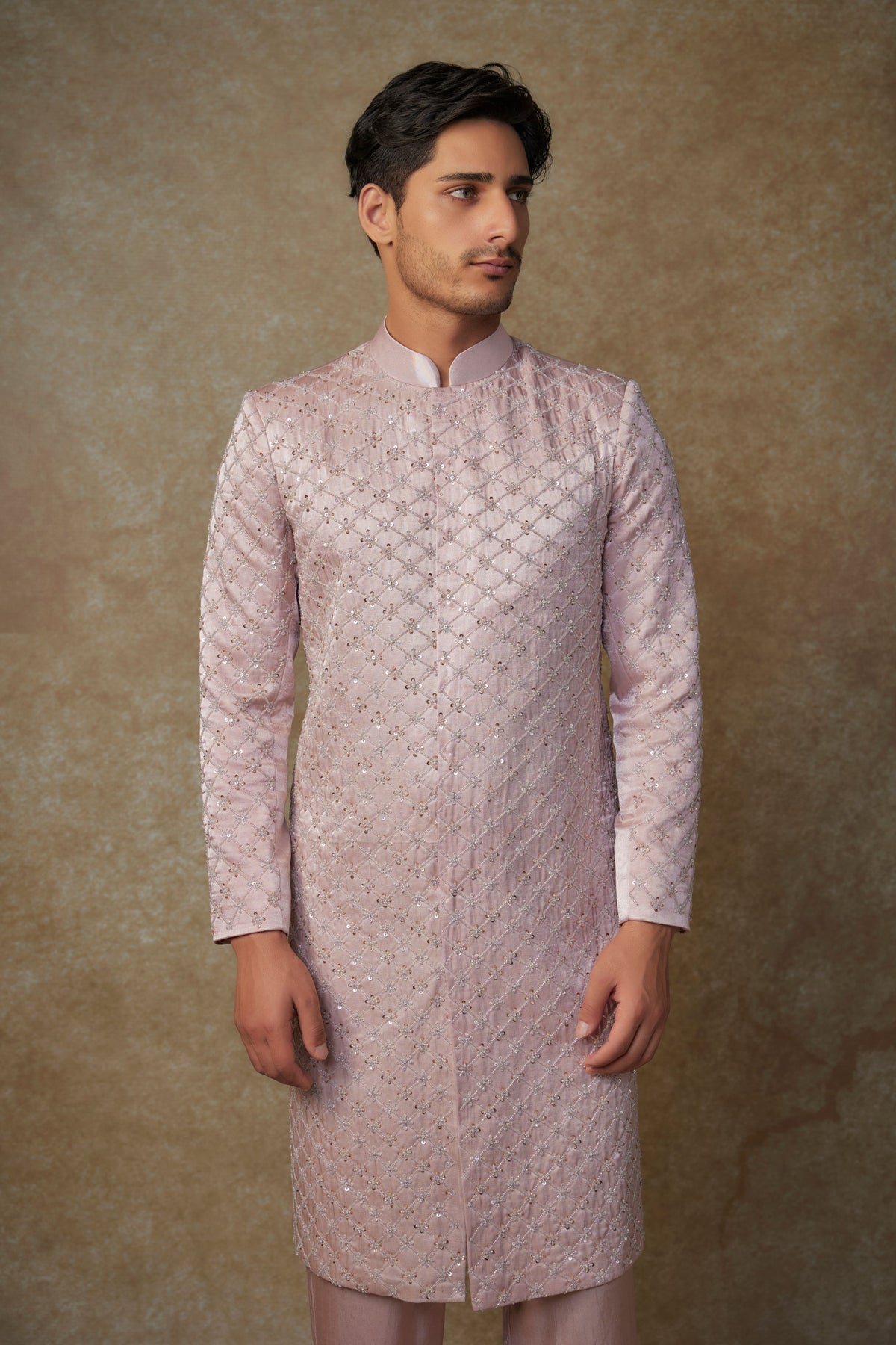 Dusty Pink Embroidered Sherwani Set