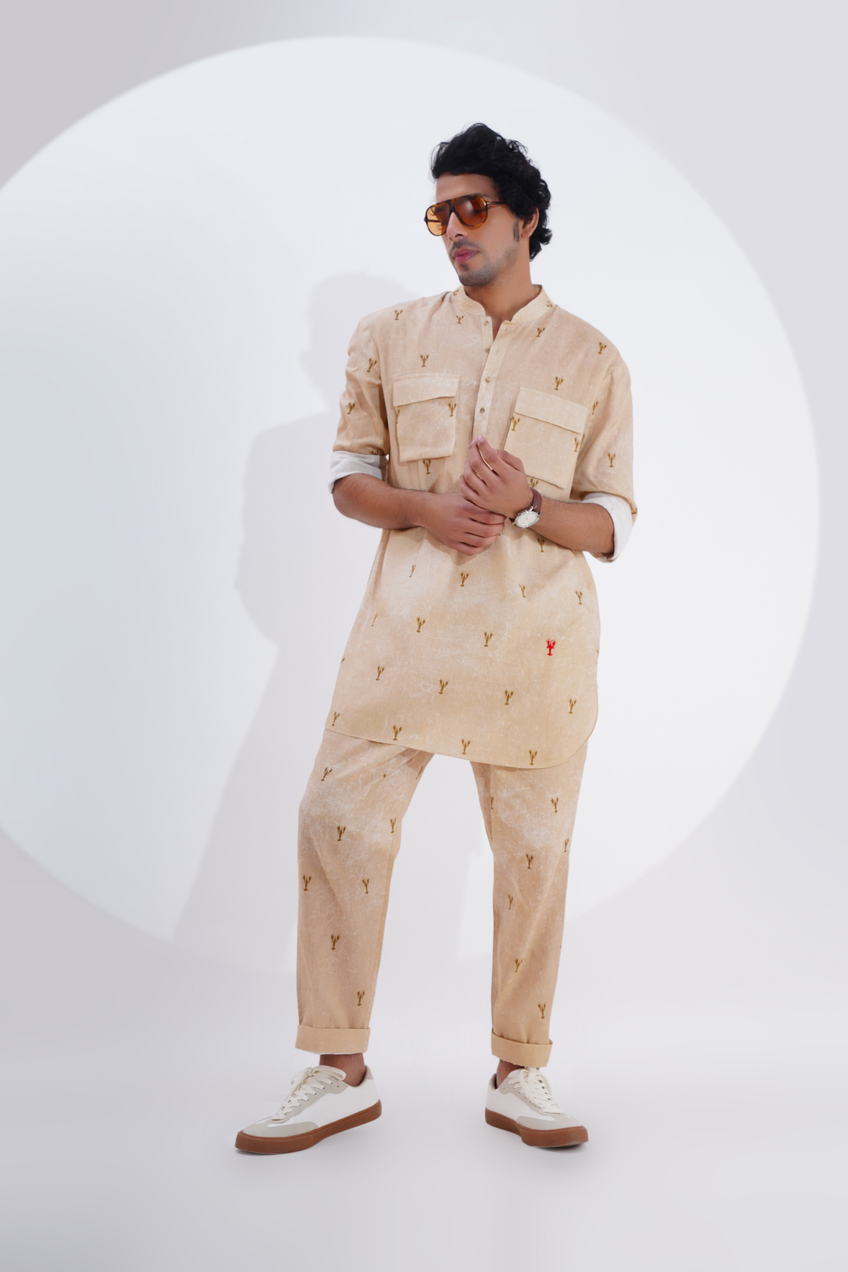 Beige Lobster Printed Kurta Set