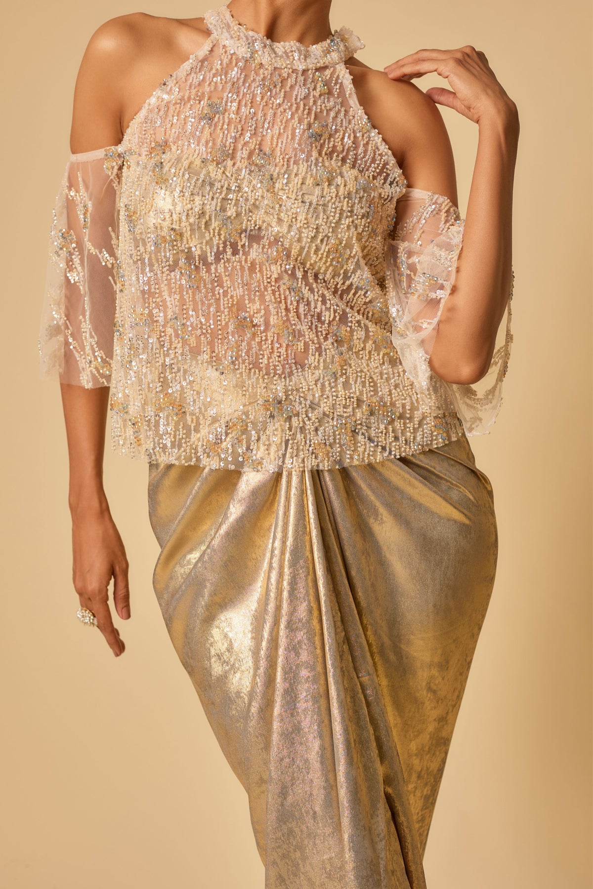 Gold Metallic Embroidered cape set