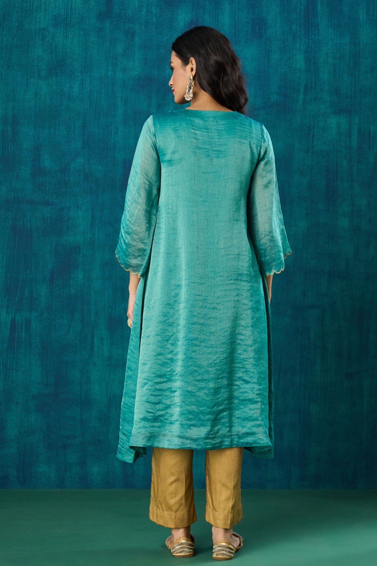 Teal Zari Stripe Kurta Sets