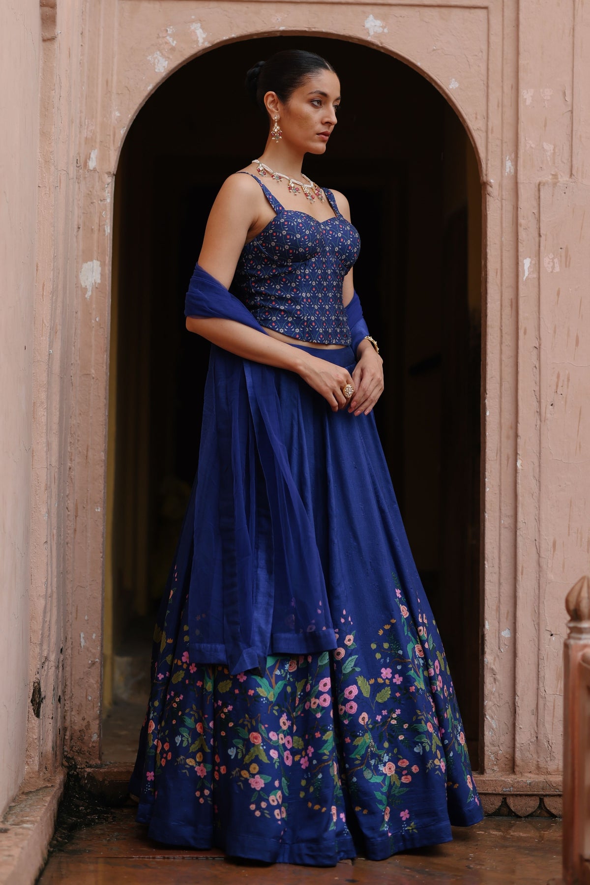 Blue Printed Lehenga Set