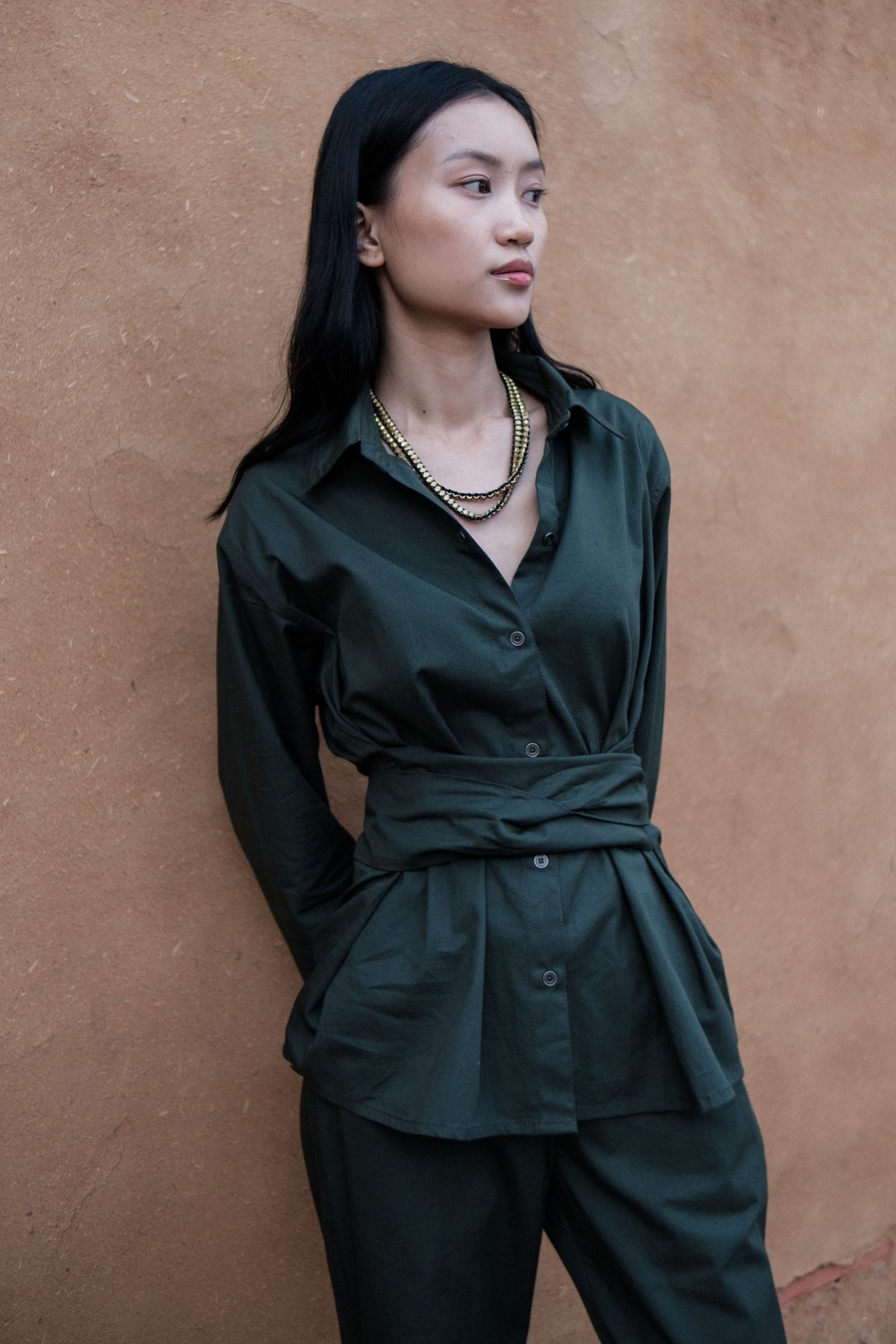 Green Nara Front Knot Shirt