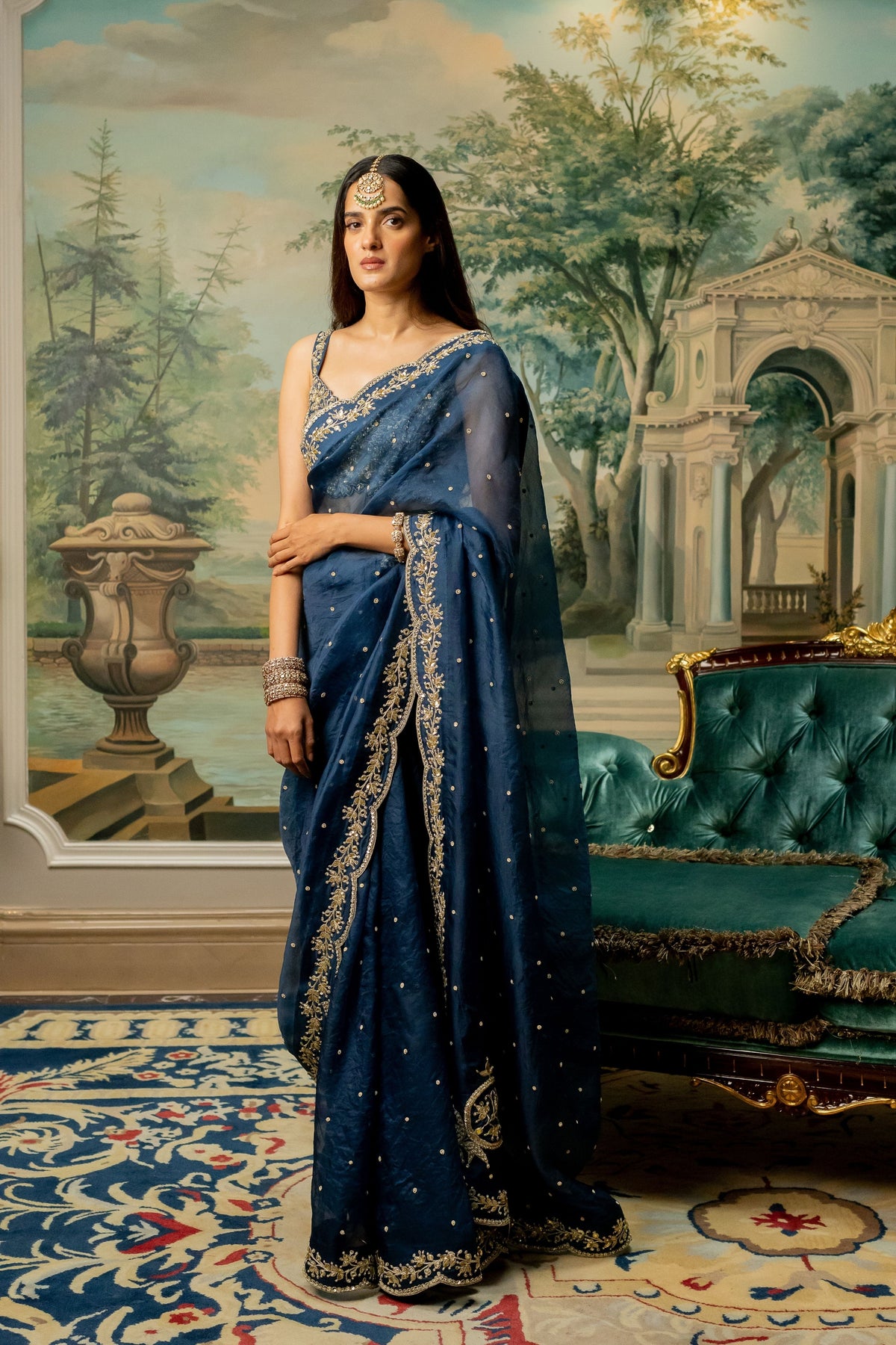 Deep Blue Embroidered Saree