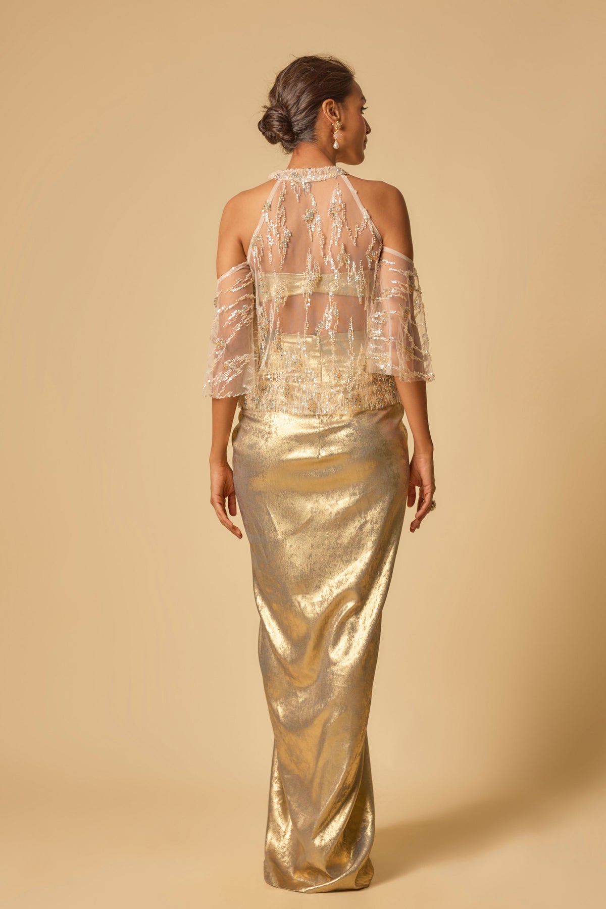 Gold Metallic Embroidered cape set