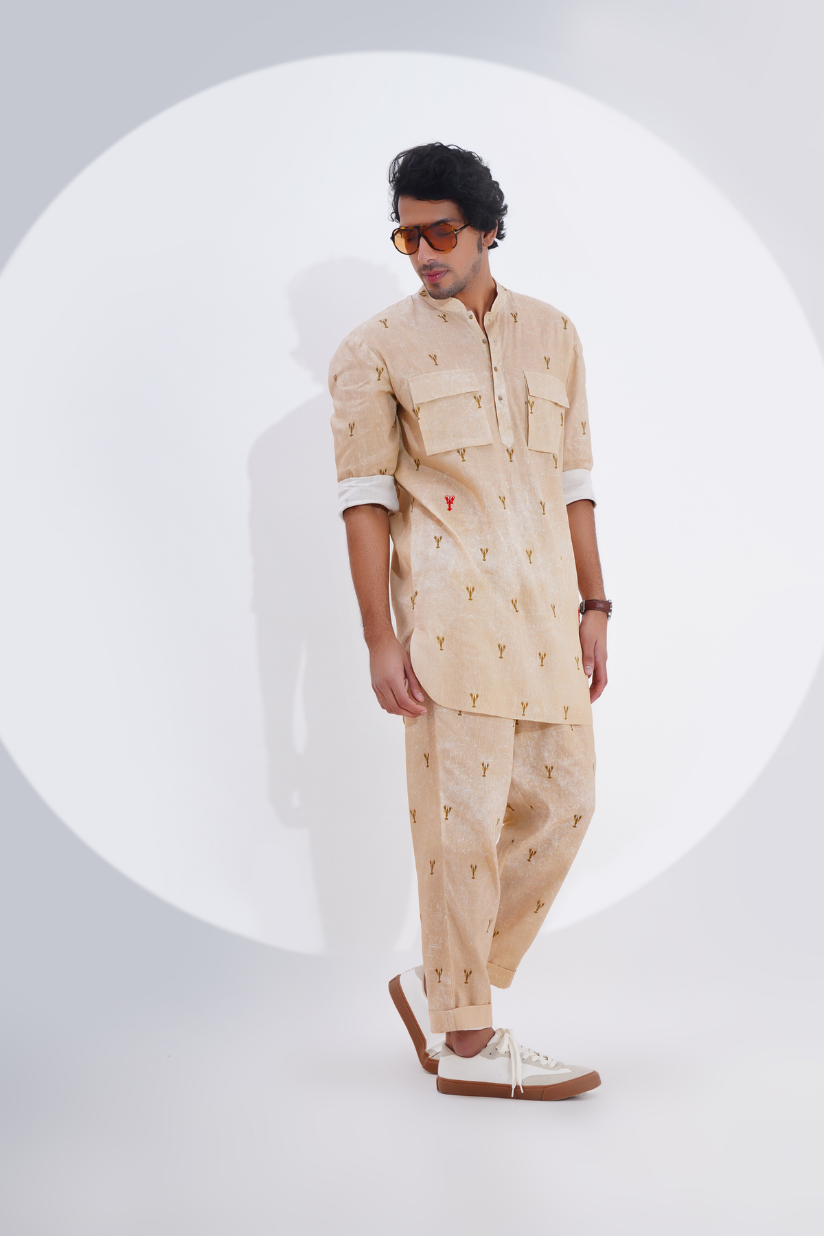 Beige Lobster Printed Kurta Set