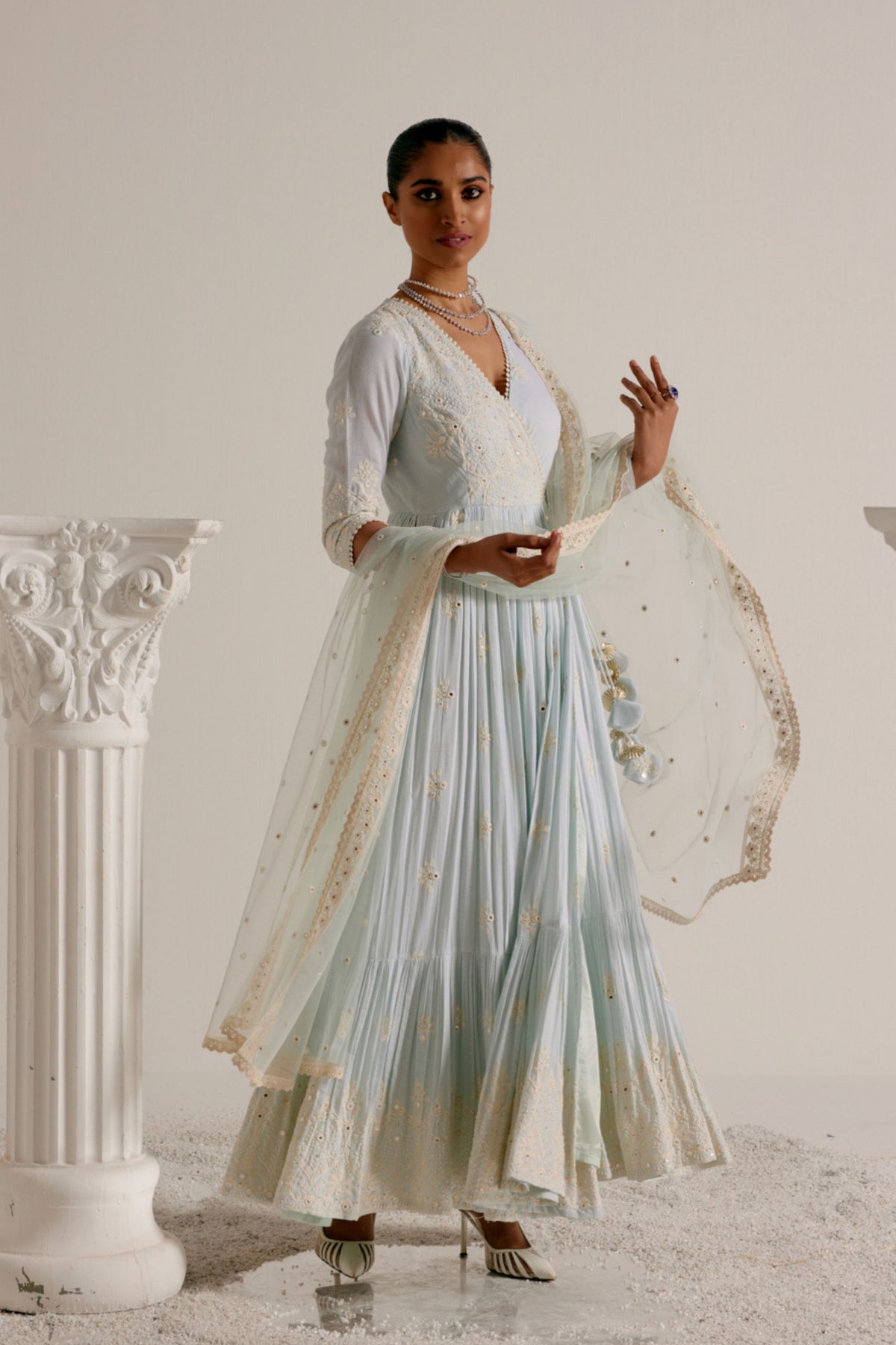 Ice Blue Ambi Anarkali Set