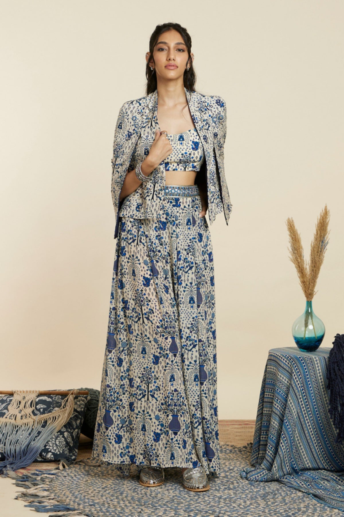 Safar Blue Jaal Print Noor Jacket Set