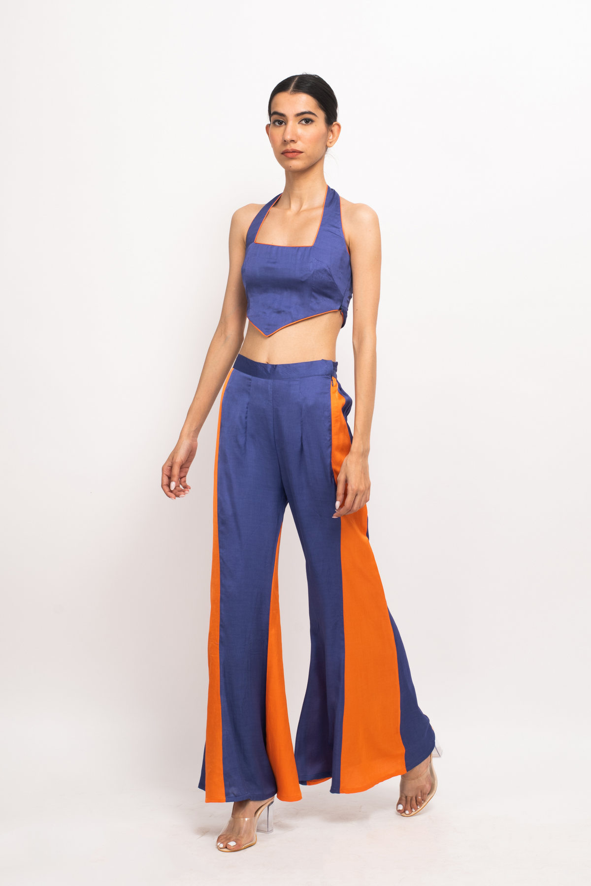 Blue and Orange Halter Neck Set