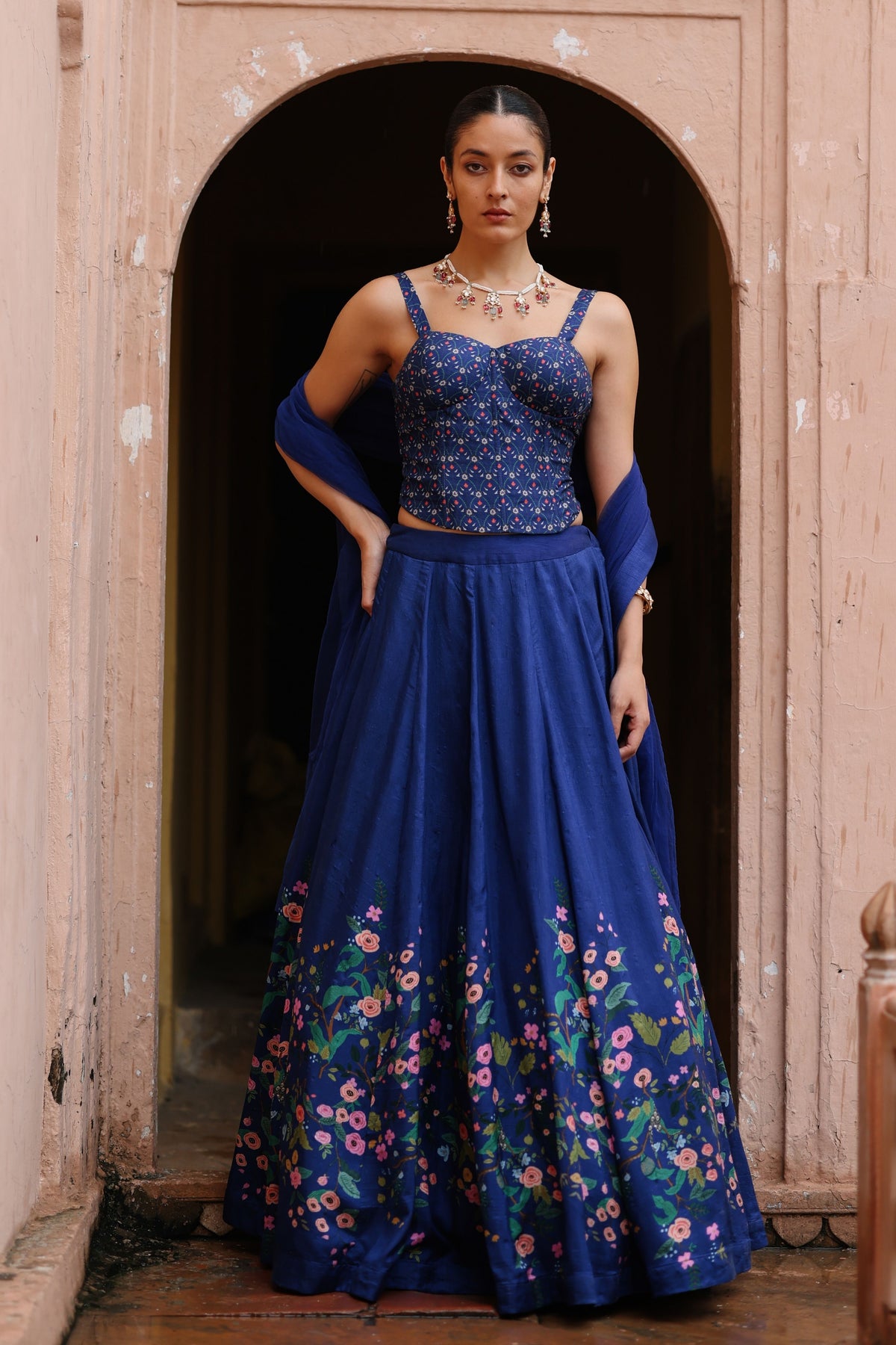 Blue Printed Lehenga Set