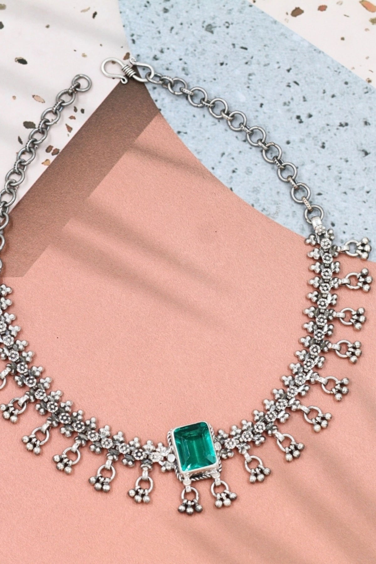 Emerald Silver Necklace in Green