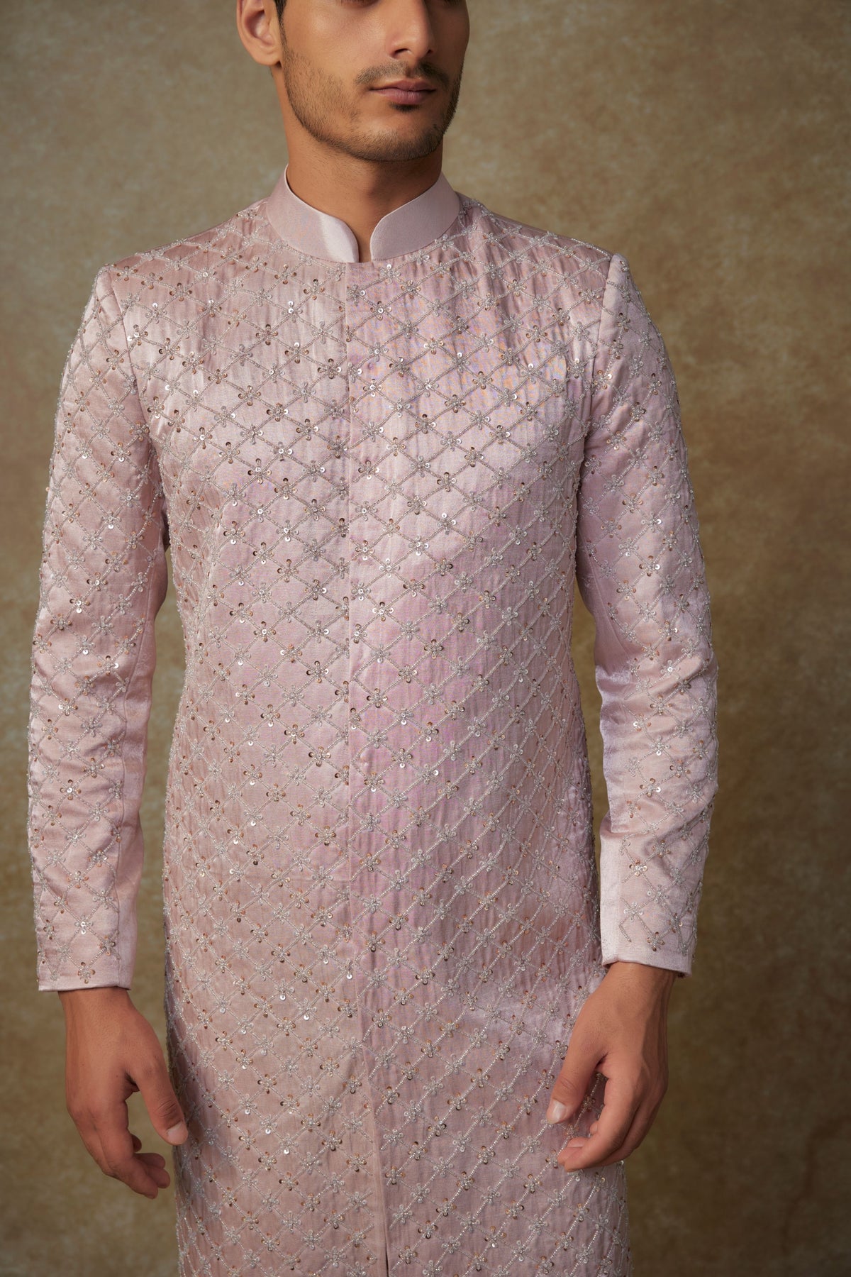 Dusty Pink Embroidered Sherwani Set