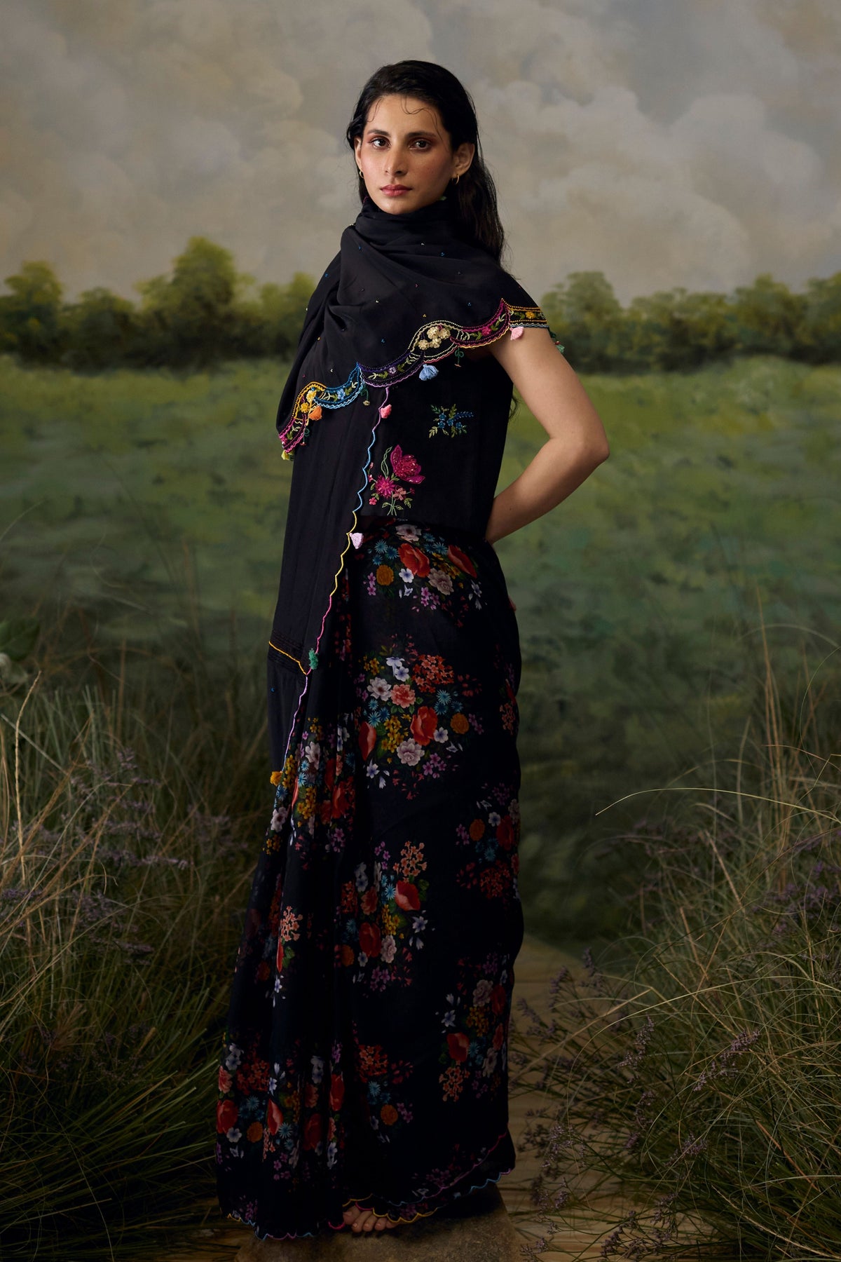 Onyx Floral Black Saree