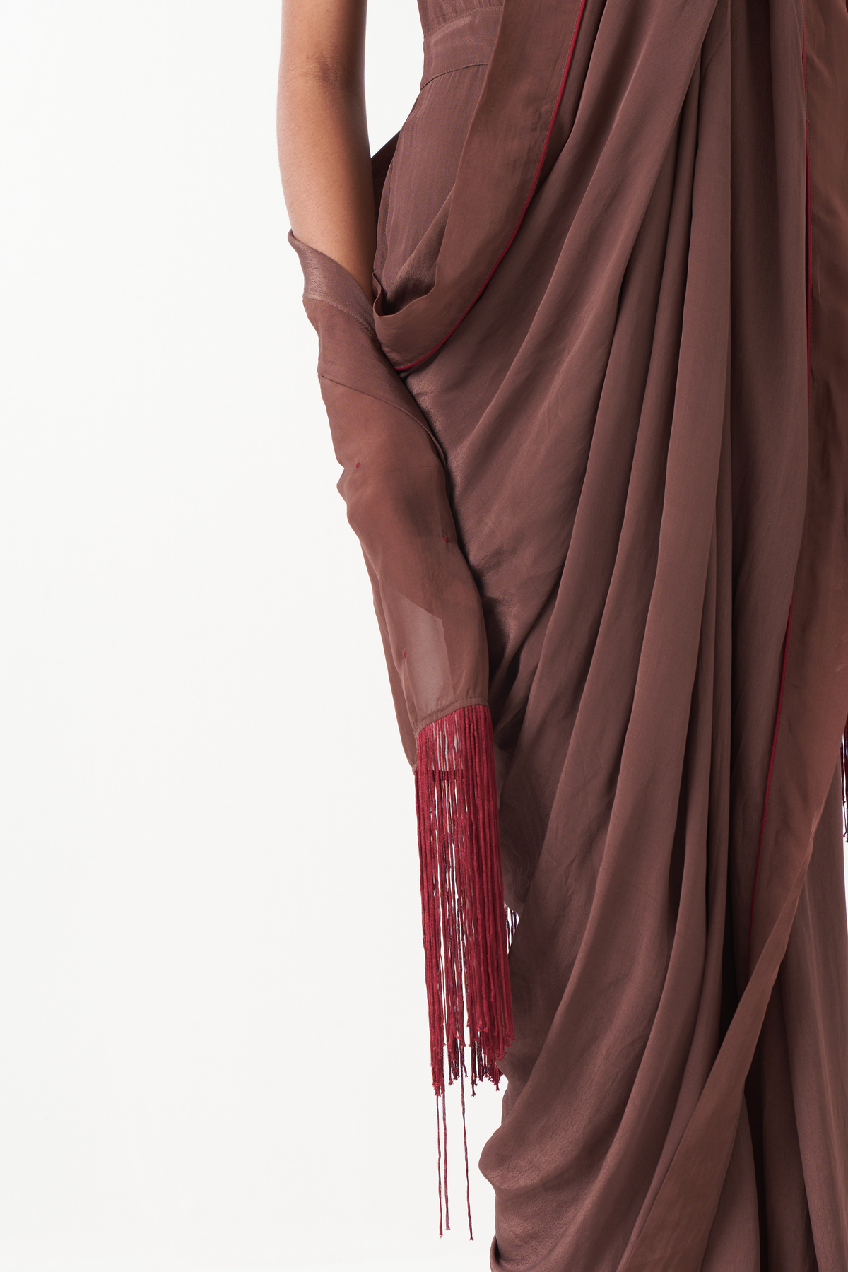 Rust Brown Drape Saree