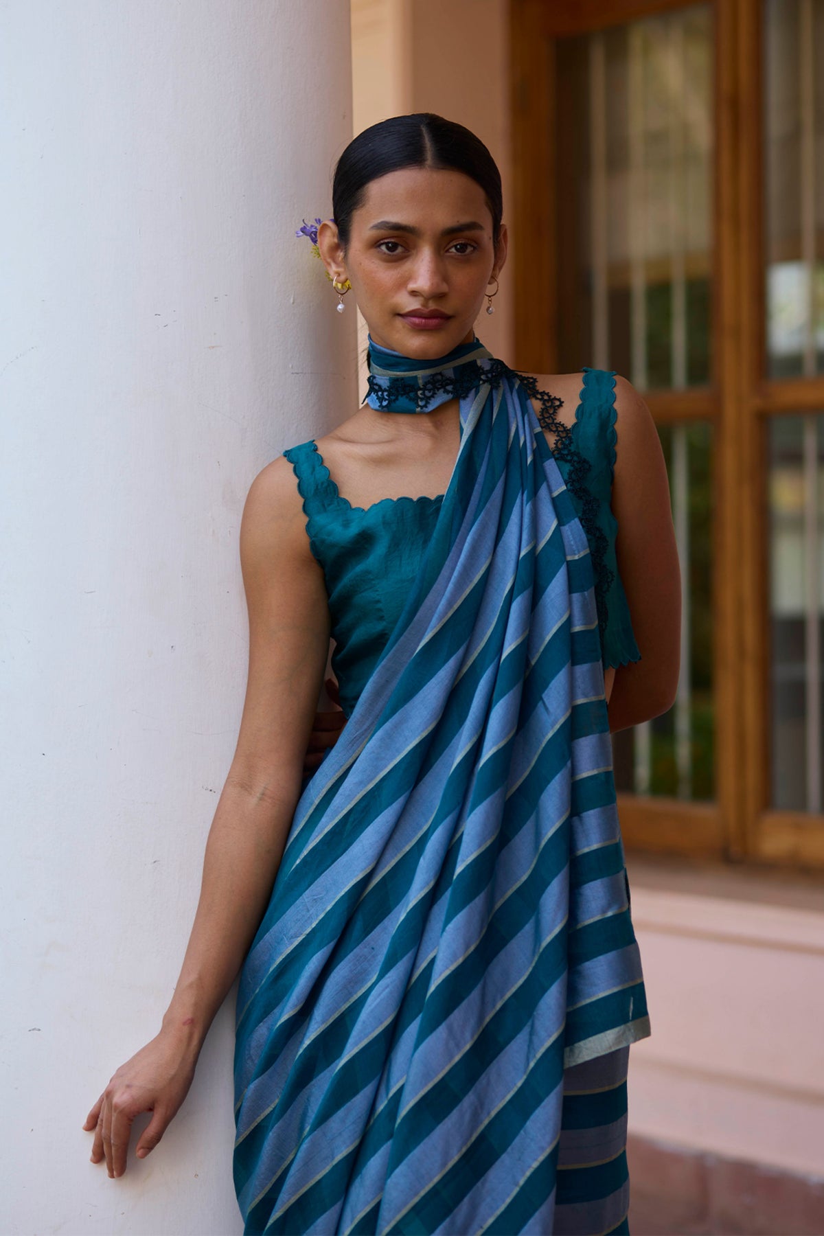 Solo Symphony Teal Saree