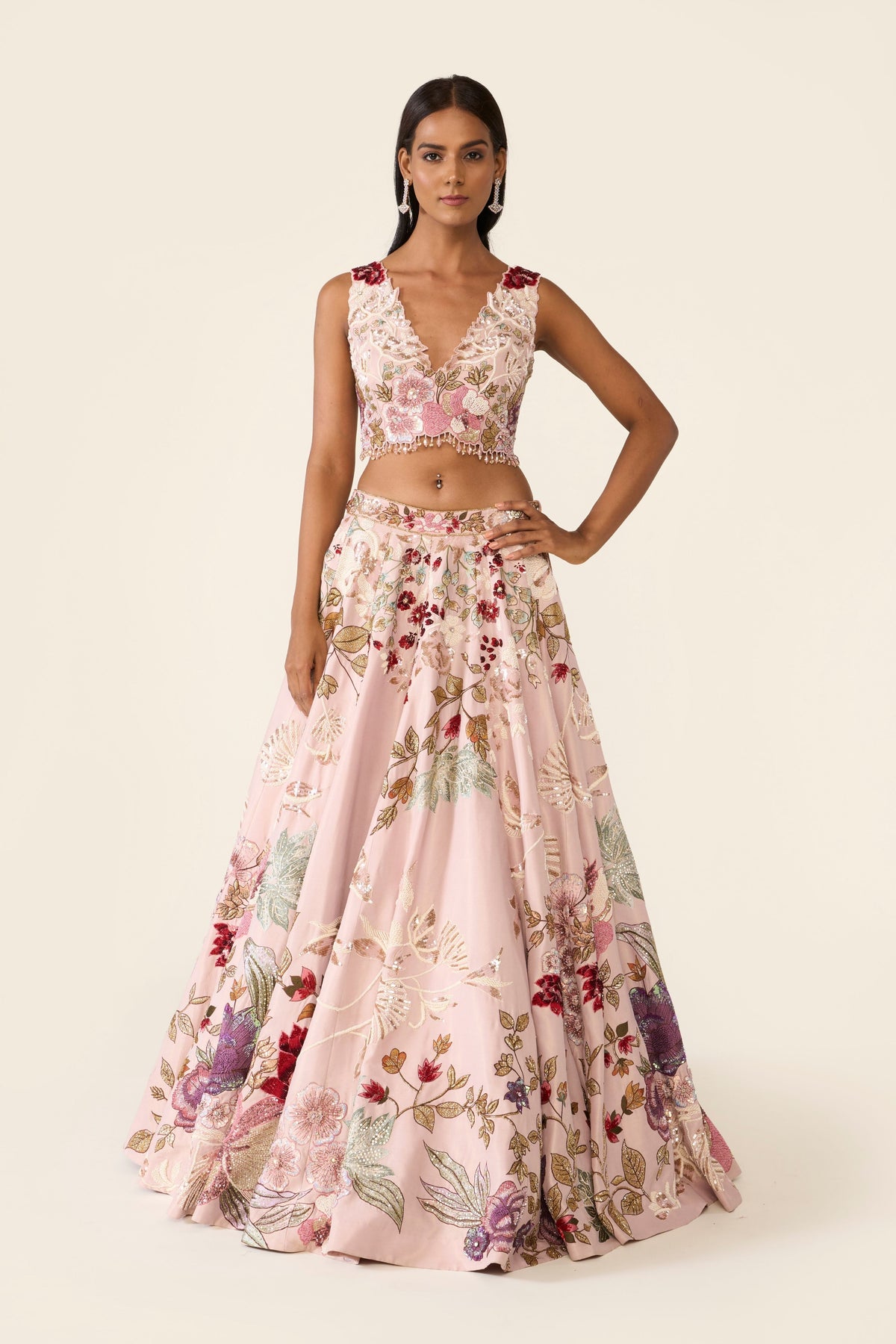 Pink Embroidered Lehenga Set