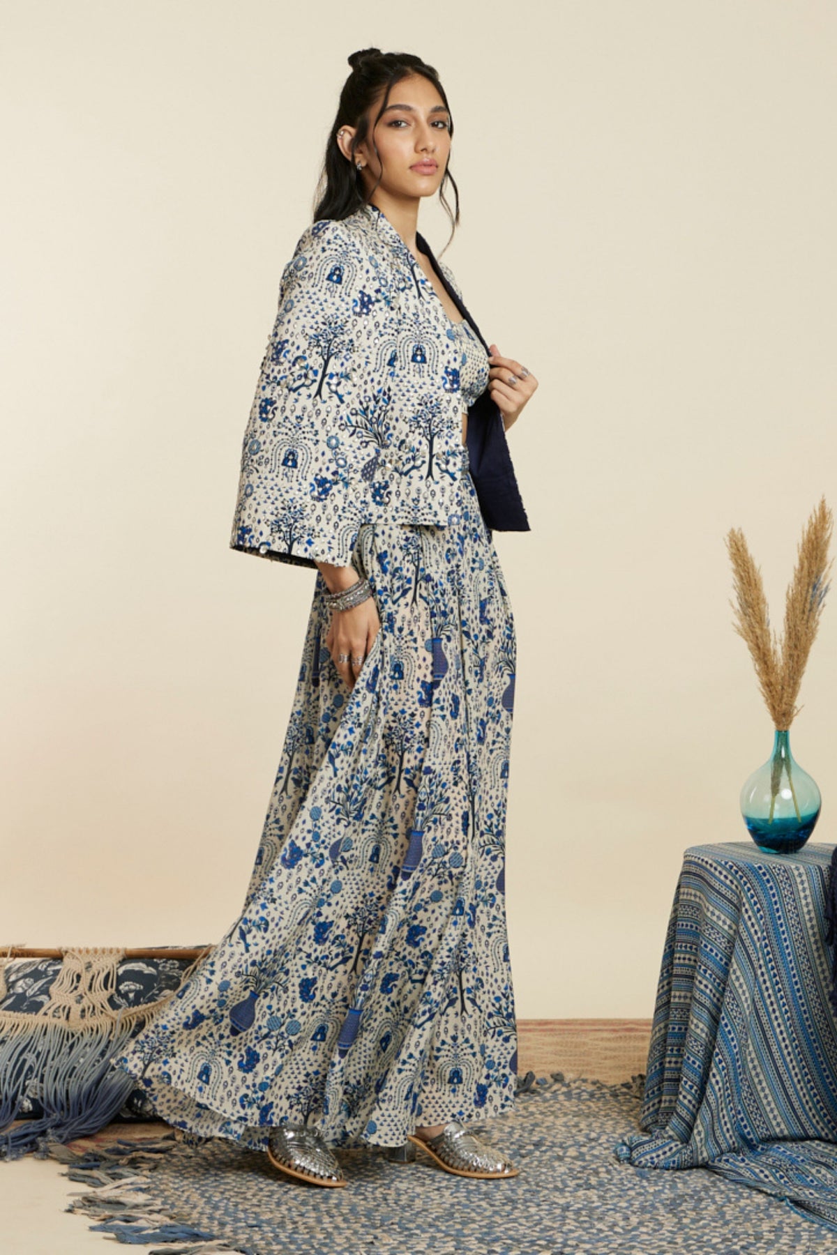 Safar Blue Jaal Print Noor Jacket Set